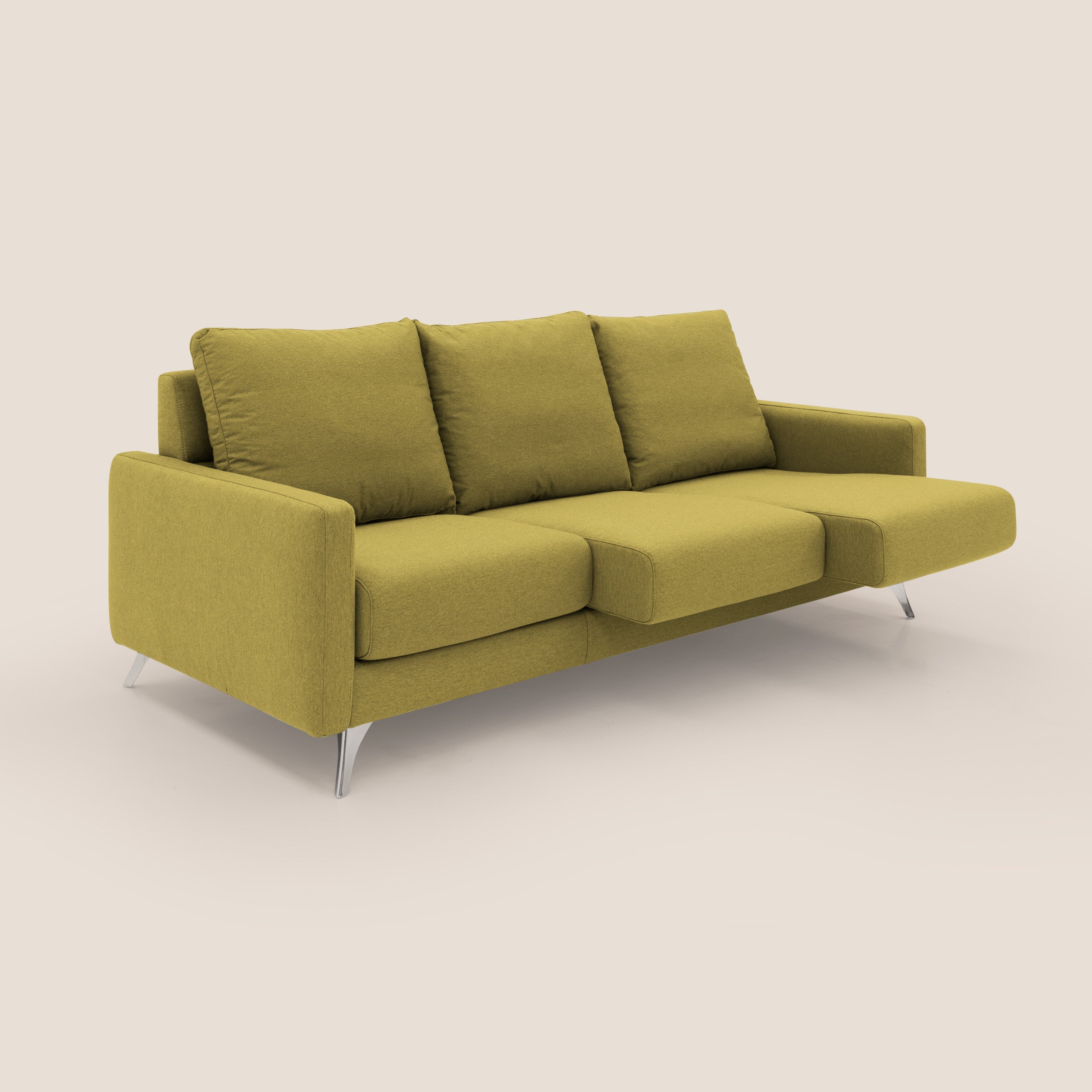 Klimt divano con 3 sedute allungabili e schienali in piuma d'oca in tessuto smacchiabile T05 giallo - divani.store