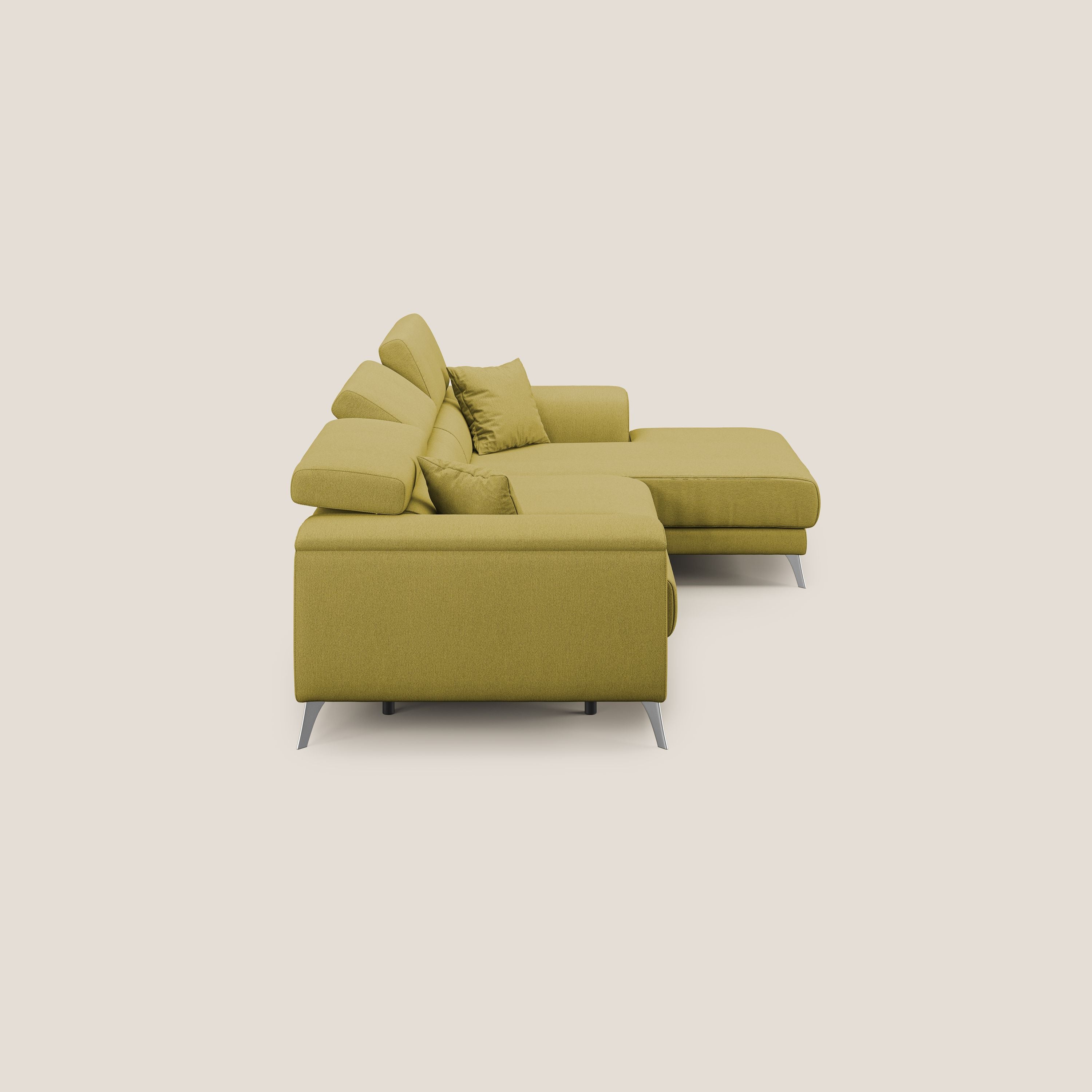Fusion Divano angolare con sedute scorrevoli in tessuto morbido smacchiabile T05 giallo - divani.store