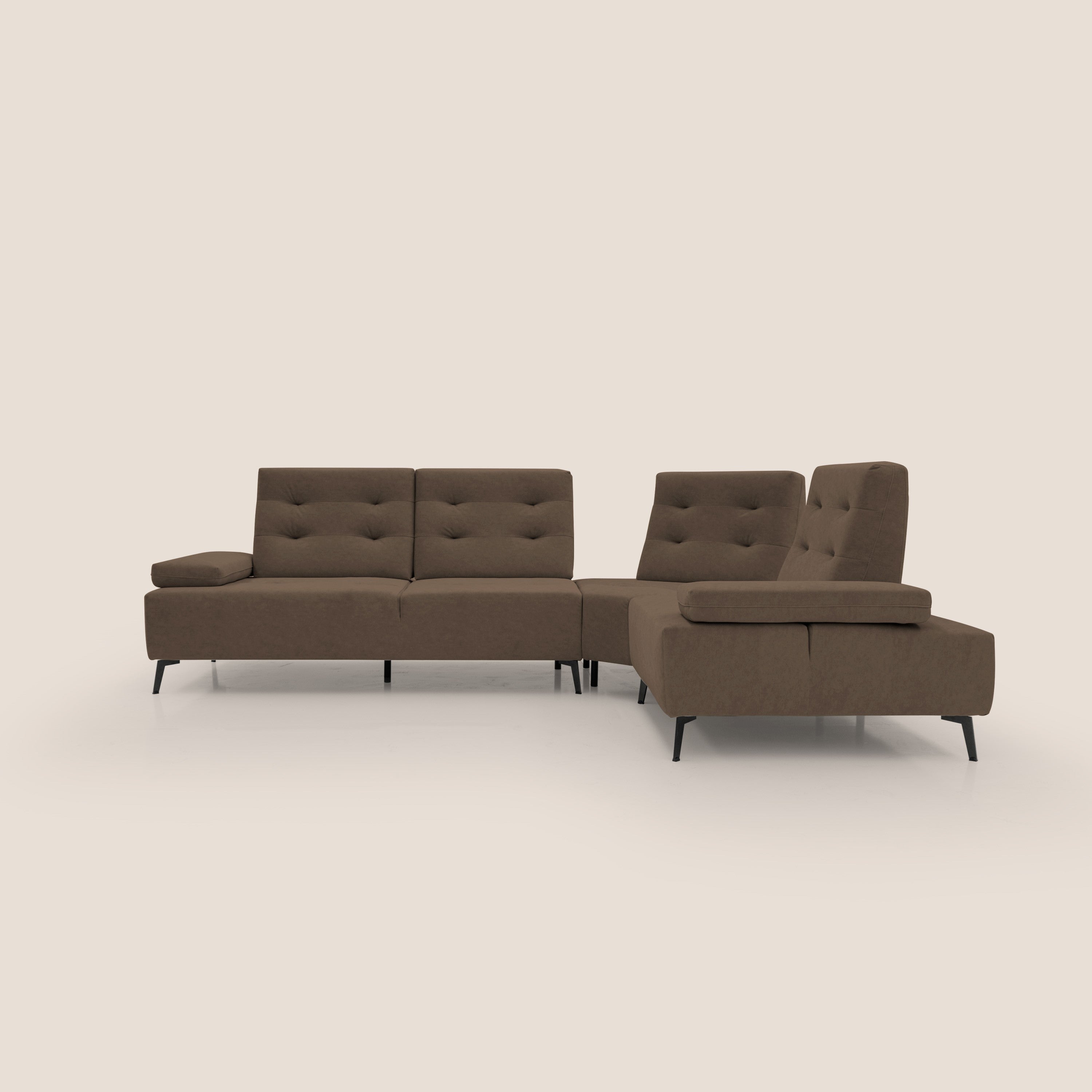 Lugano Divano angolare con schienali traslanti in microfibra effetto velluto T09 marrone - divani.store