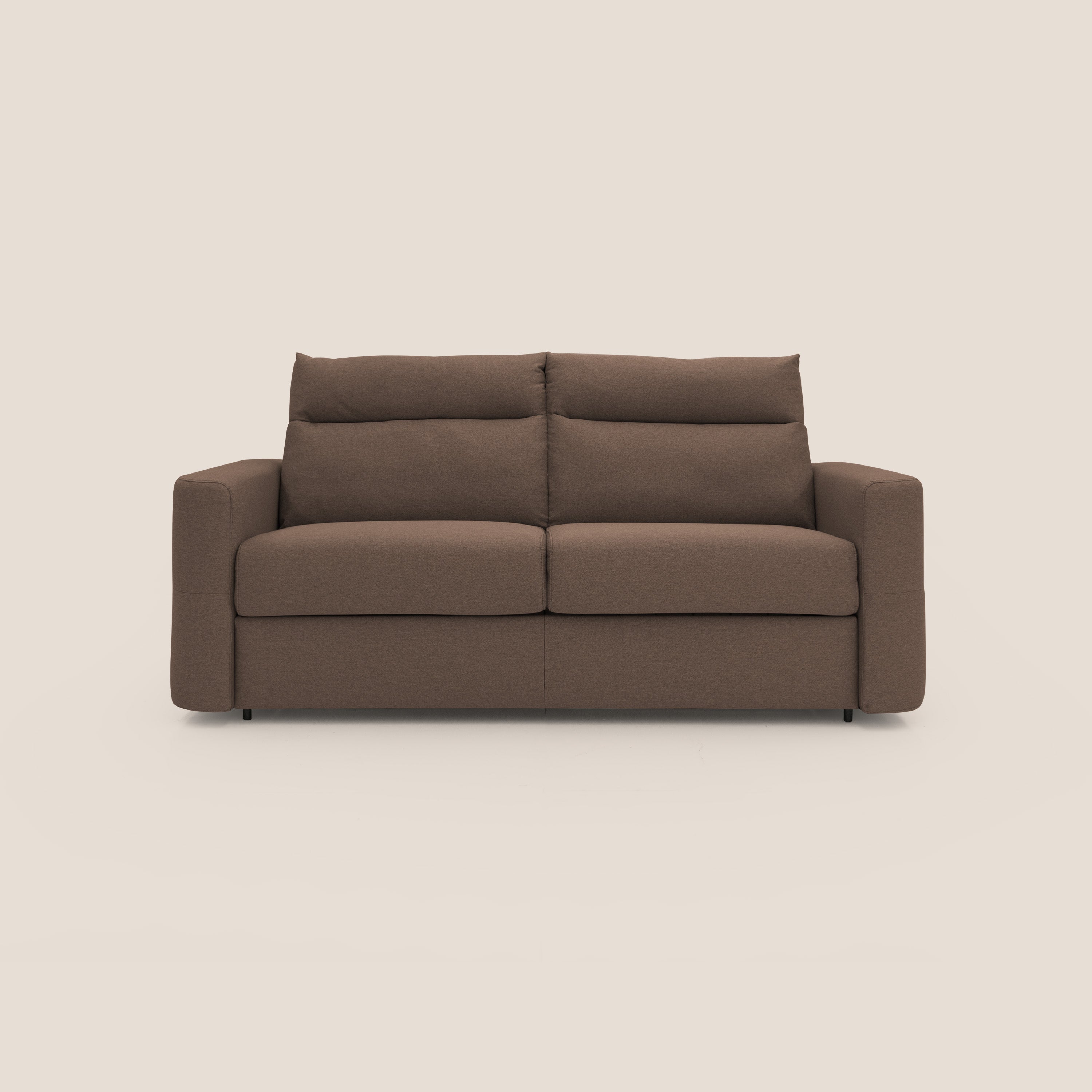 Cupido Divano letto materasso H18 cm e schienale alto in tessuto impermeabile simil cotone T13 marrone - divani.store