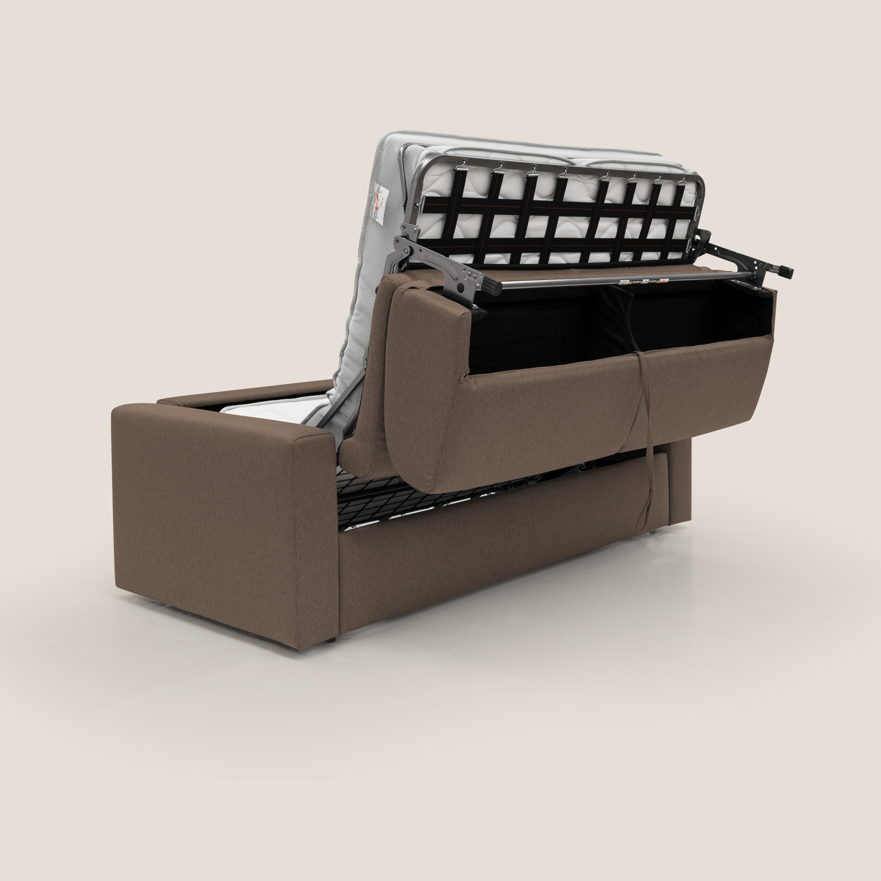 Kansas Divano letto matrimoniale alto 20 cm in tessuto impermeabile misto cotone T13 marrone - divani.store