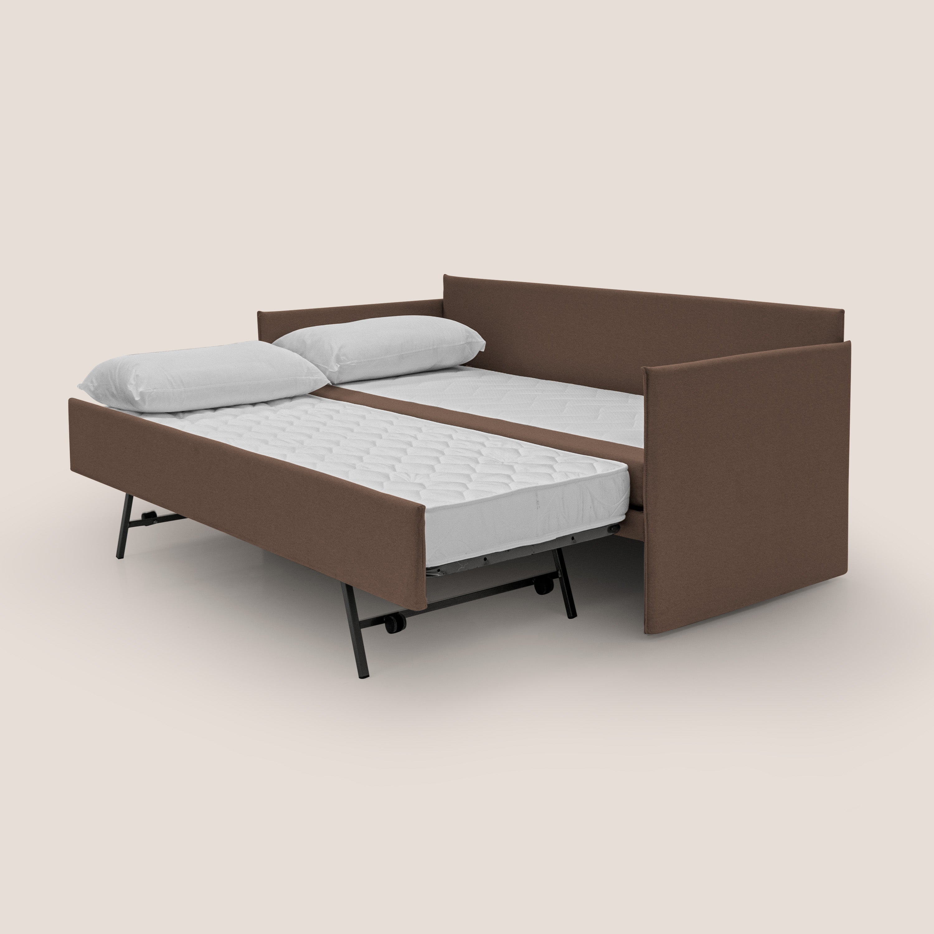 Brenta Divano duplex con doppio letto in tessuto simil cotone impermeabile T13 marrone - divani.store