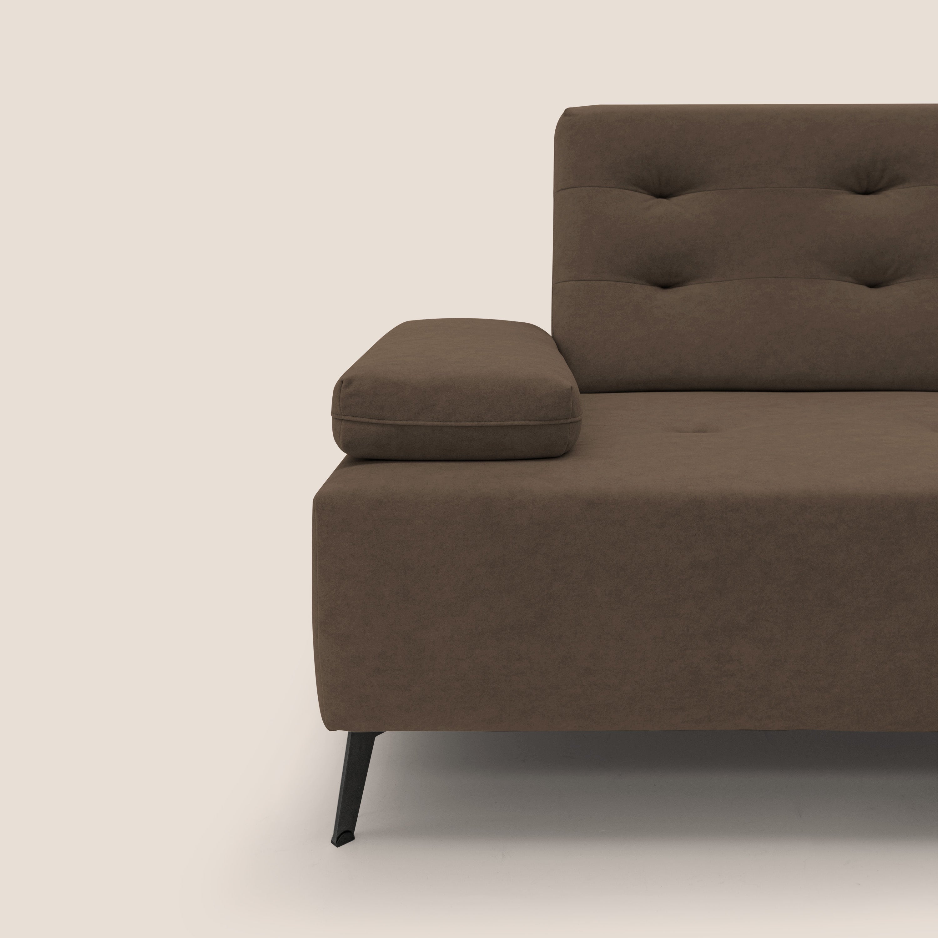 Lugano Divano angolare con schienali traslanti in microfibra effetto velluto T09 marrone - divani.store