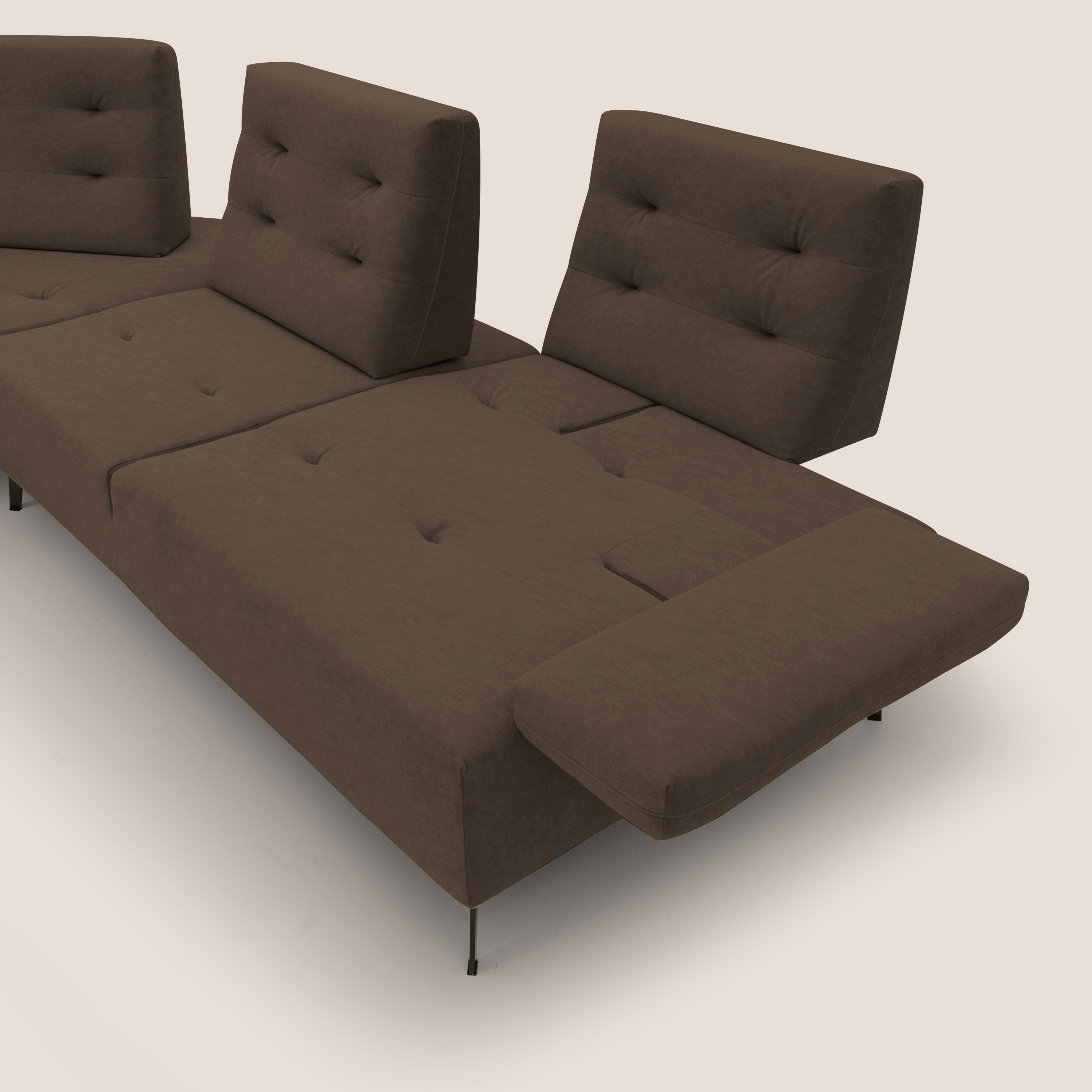 Lugano Divano angolare con schienali traslanti in microfibra effetto velluto T09 marrone - divani.store