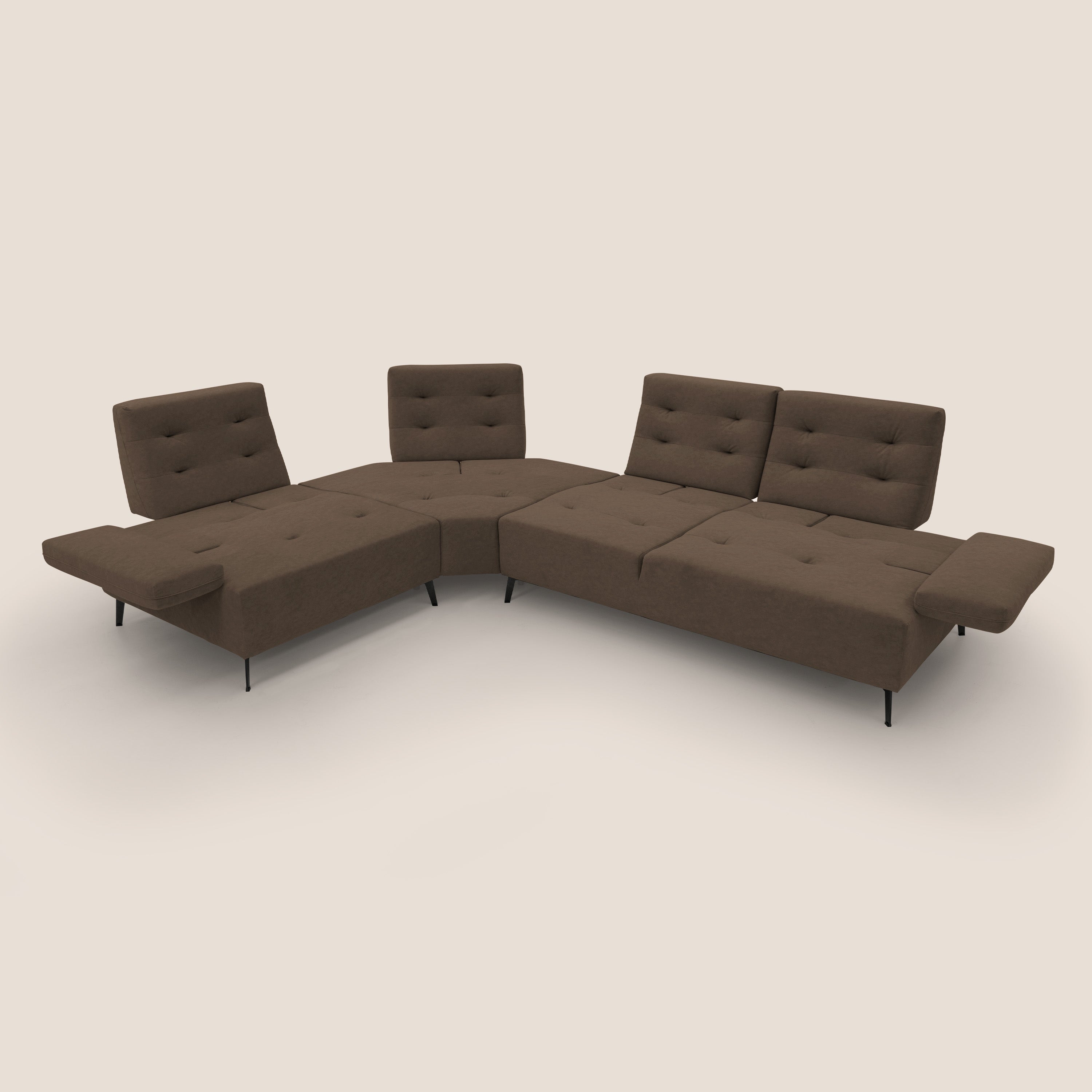 Lugano Divano angolare con schienali traslanti in microfibra effetto velluto T09 marrone - divani.store