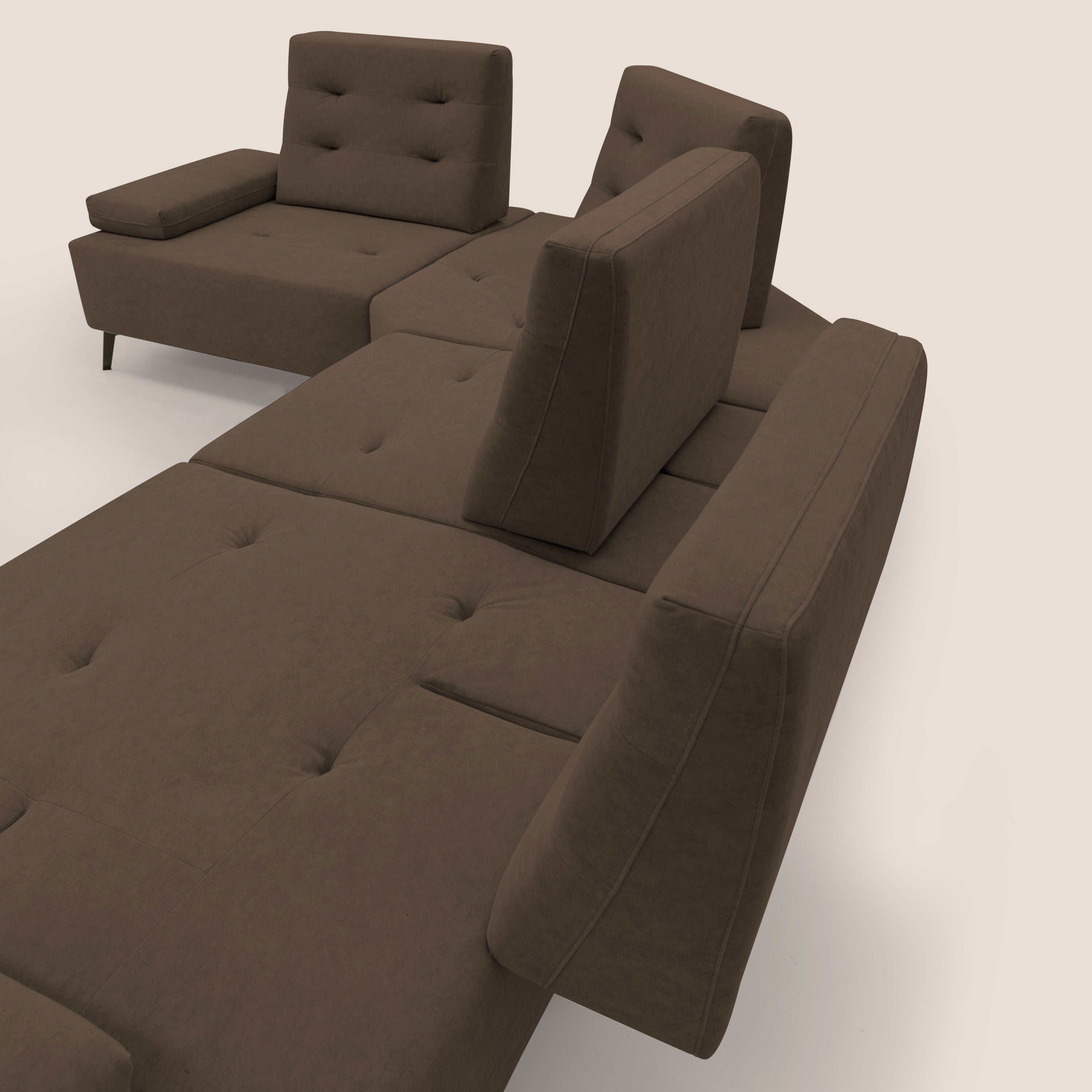 Lugano Divano angolare con schienali traslanti in microfibra effetto velluto T09 marrone - divani.store