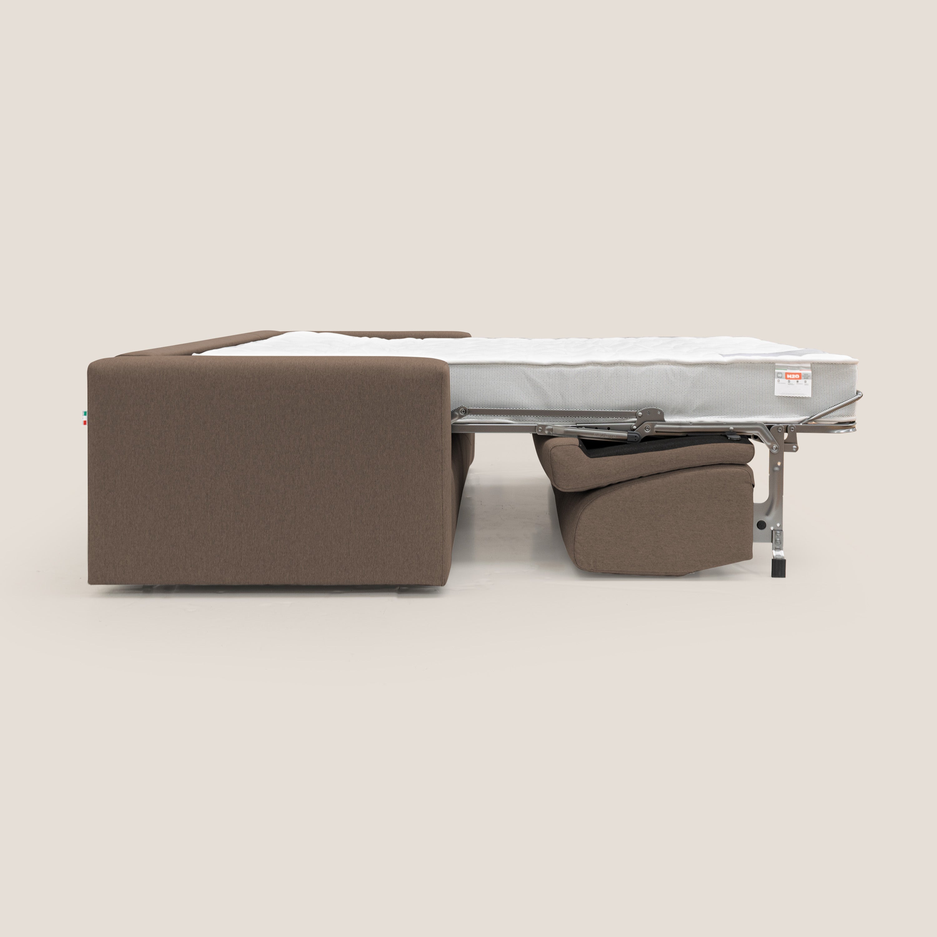 Kansas Divano letto matrimoniale alto 20 cm in tessuto impermeabile misto cotone T13 marrone - divani.store