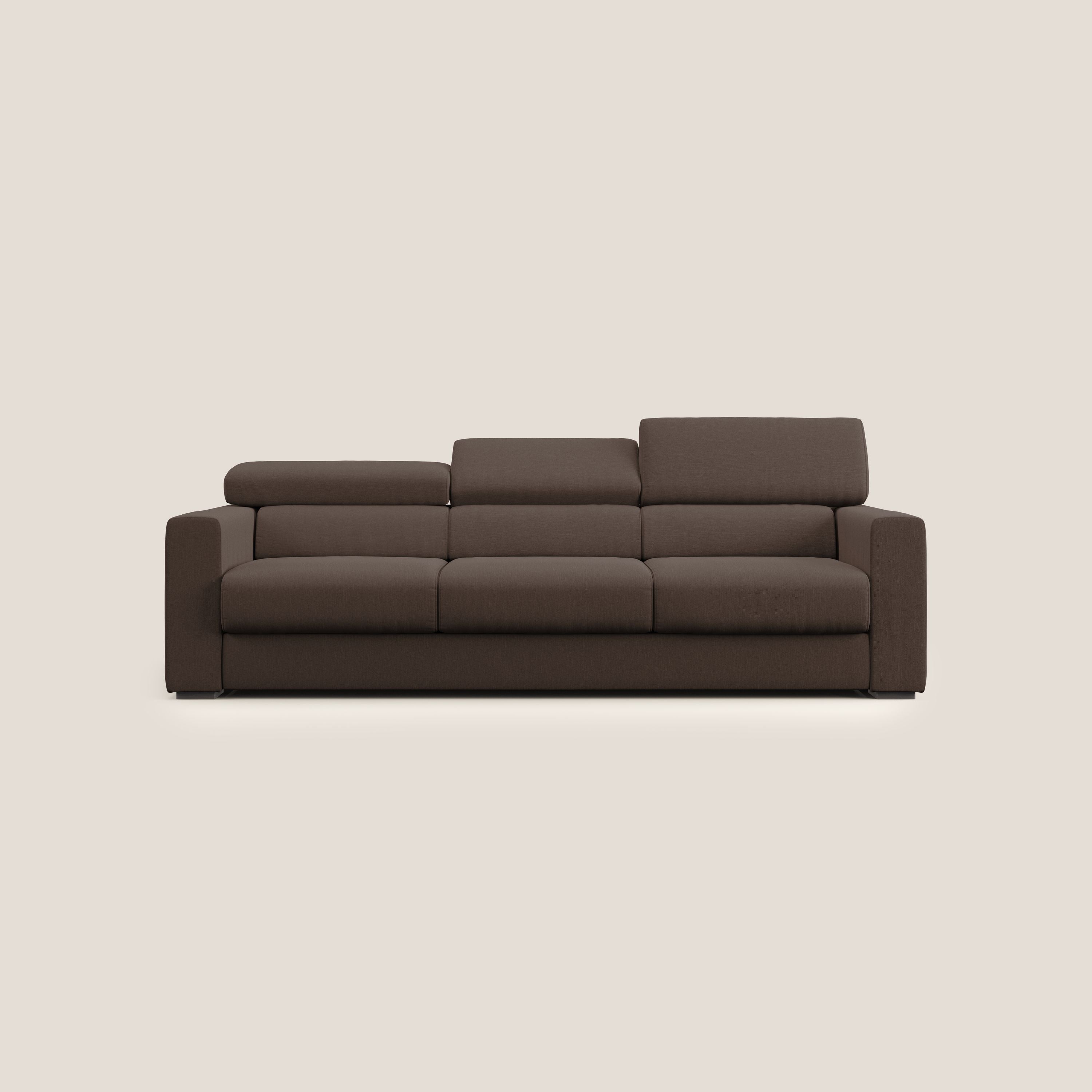 Dylan divano a 3 sedute con pouf estraibile poggiapiedi in tessuto simil cotone impermeabile T13 marrone - divani.store