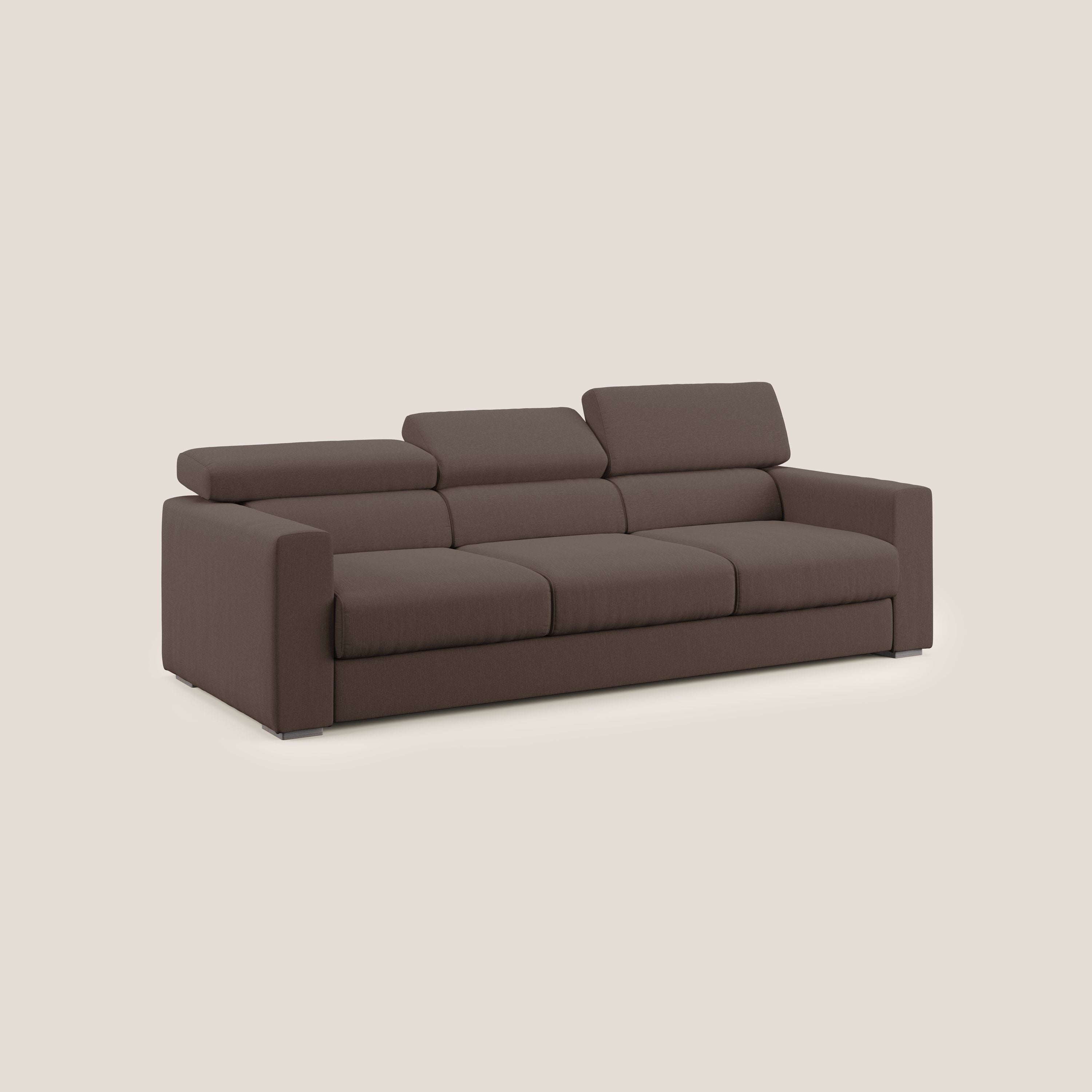 Dylan divano a 3 sedute con pouf estraibile poggiapiedi in tessuto simil cotone impermeabile T13 marrone - divani.store