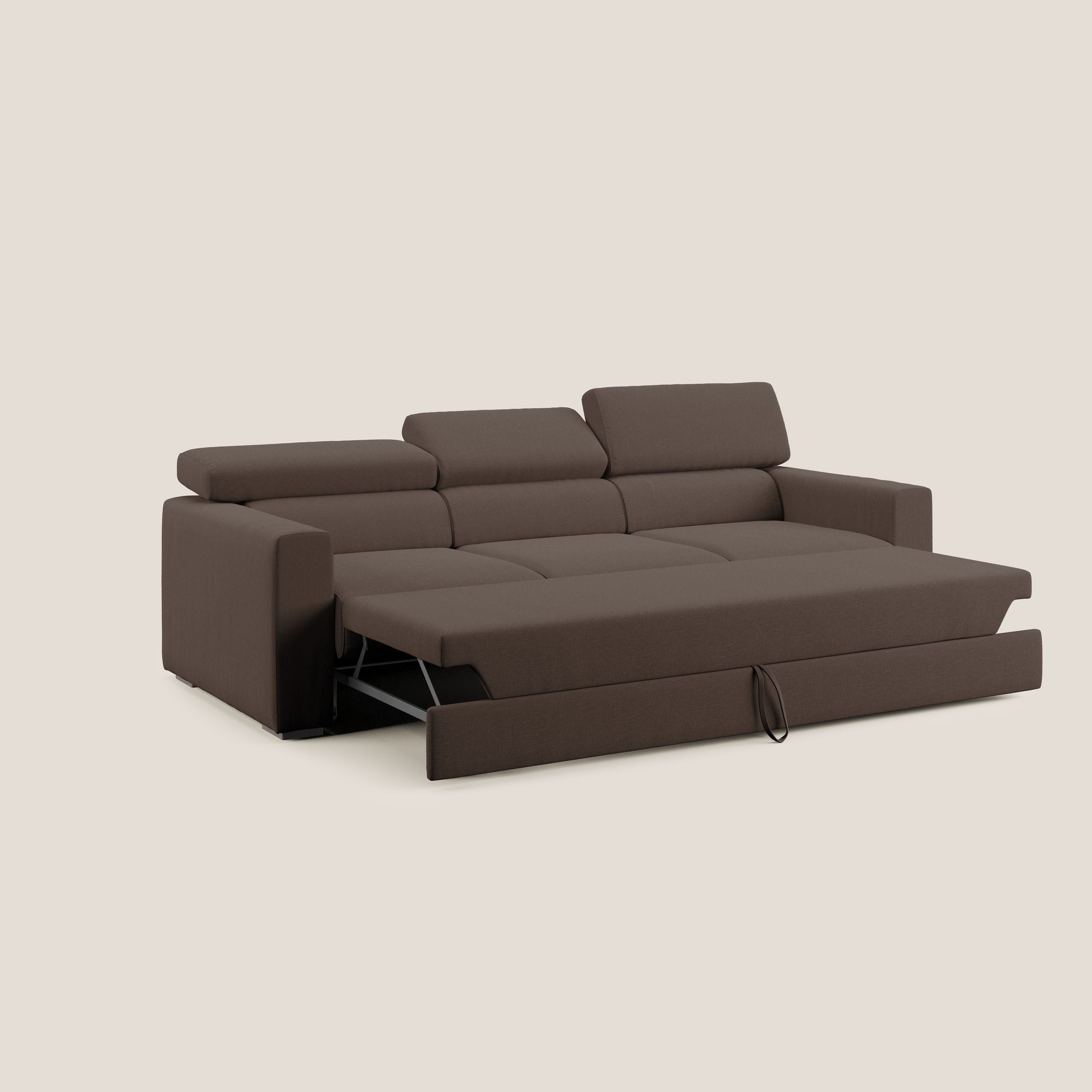 Dylan divano a 3 sedute con pouf estraibile poggiapiedi in tessuto simil cotone impermeabile T13 marrone - divani.store
