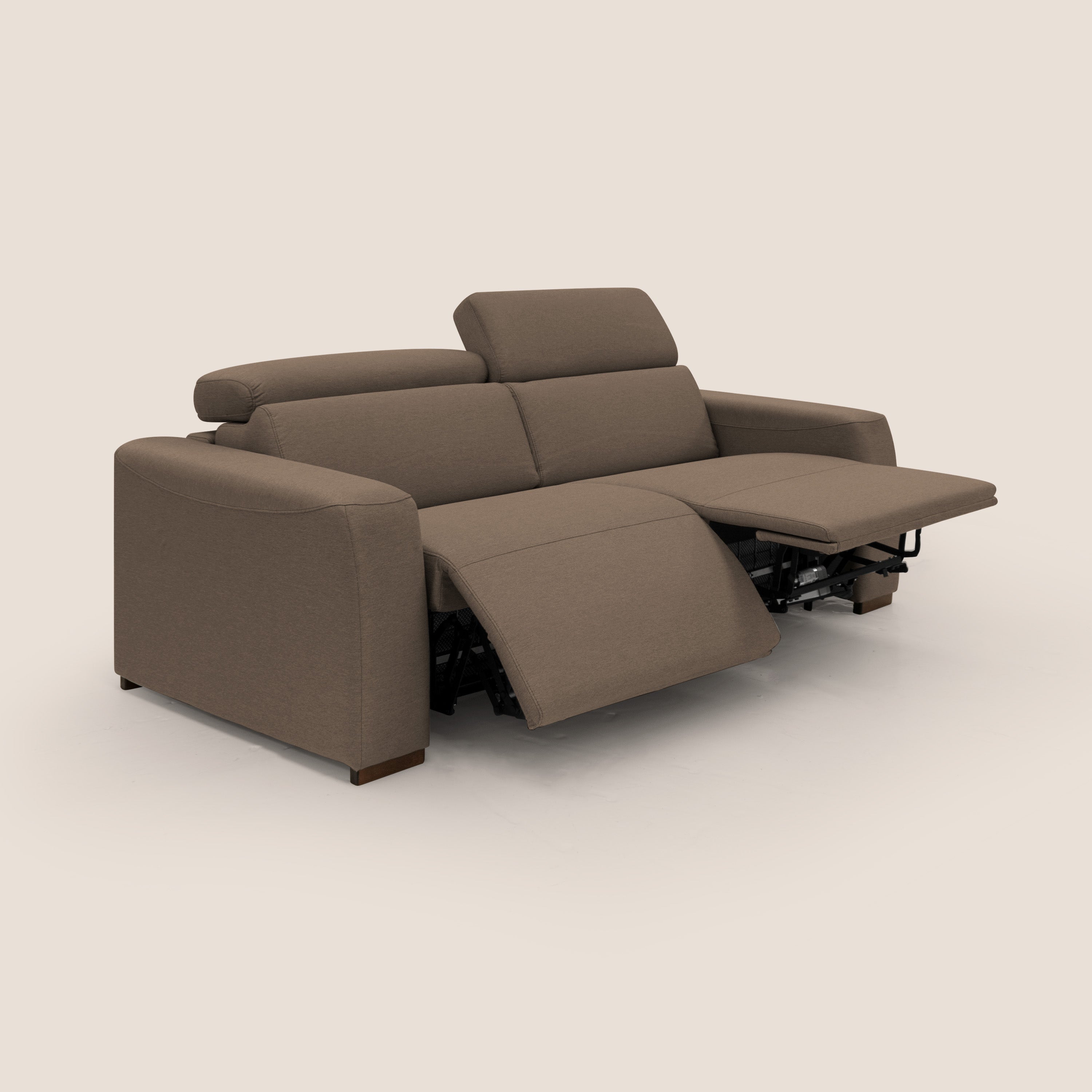 Poseidon divano letto + relax elettrico in tessuto smacchiabile impermeabile T05 marrone - divani.store