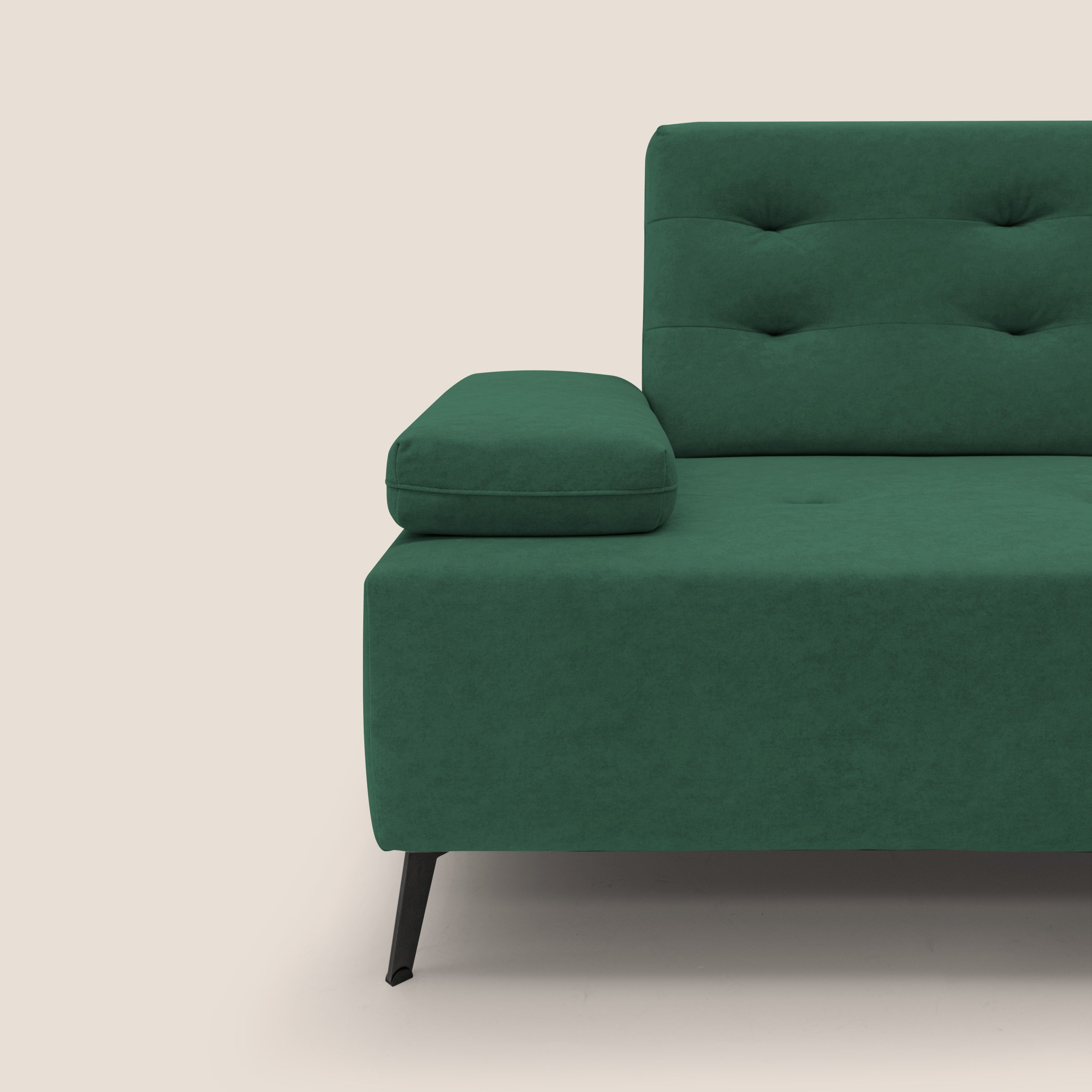 Lugano Divano angolare con schienali traslanti in microfibra effetto velluto T09 verde - divani.store