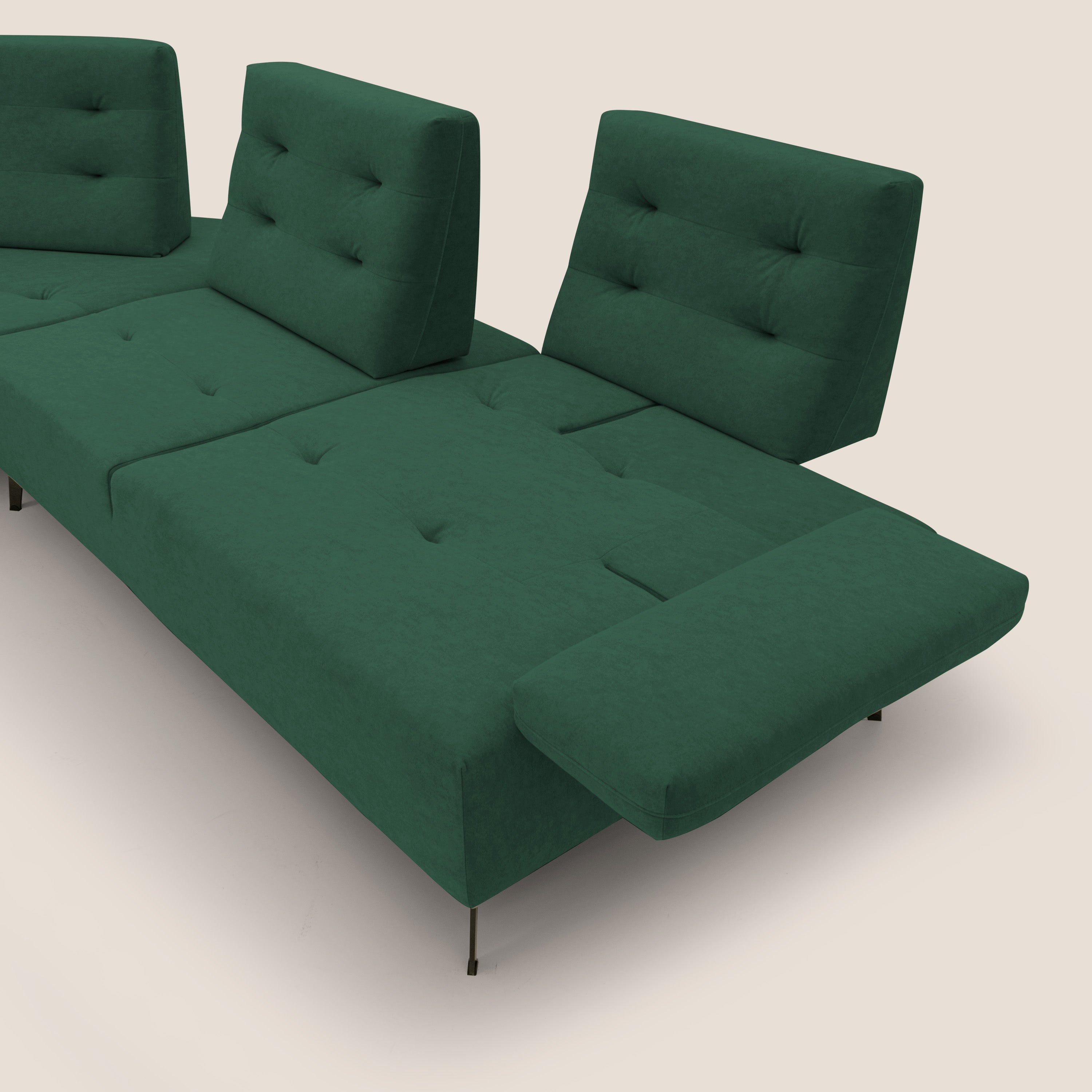 Lugano Divano angolare con schienali traslanti in microfibra effetto velluto T09 verde - divani.store