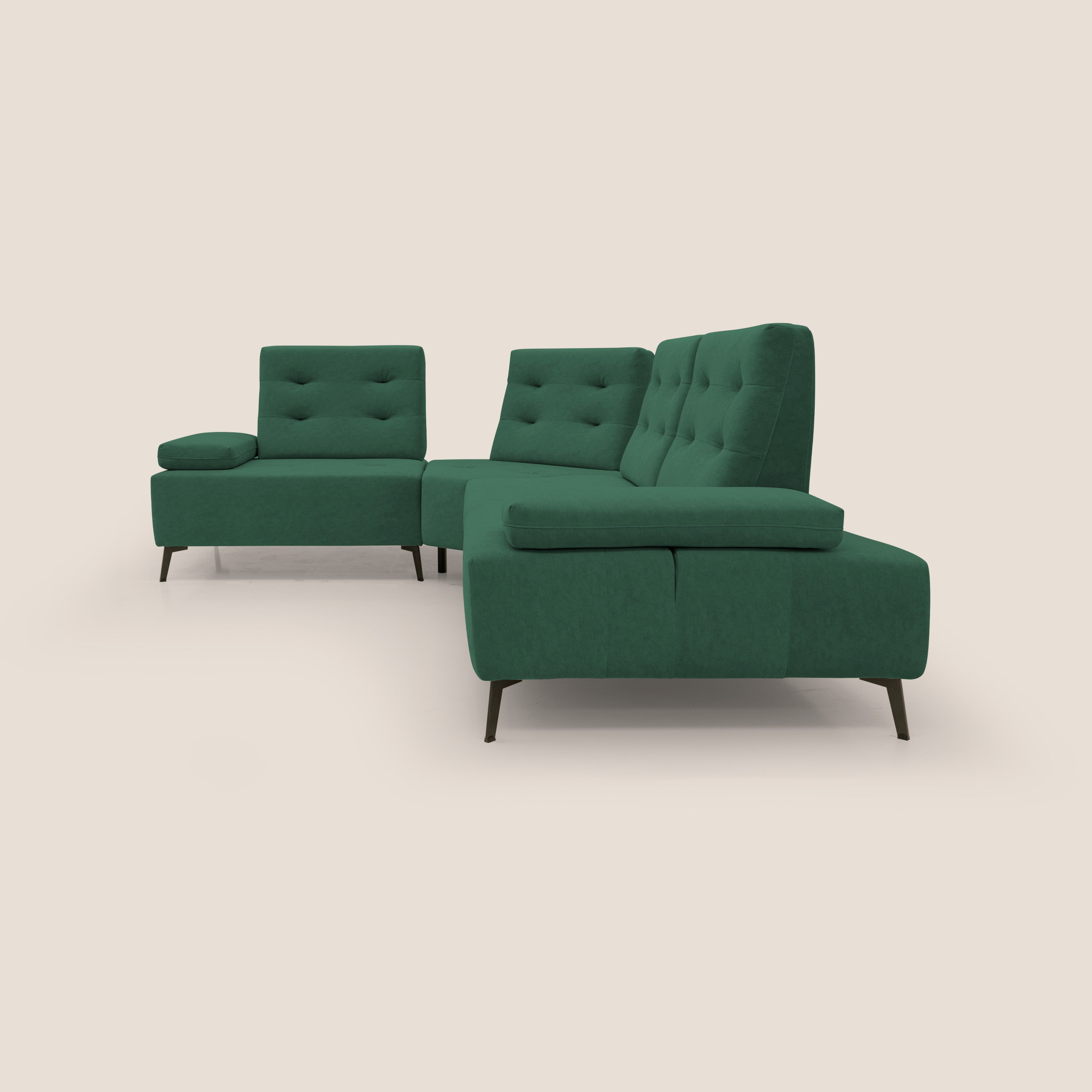 Lugano Divano angolare con schienali traslanti in microfibra effetto velluto T09 verde - divani.store