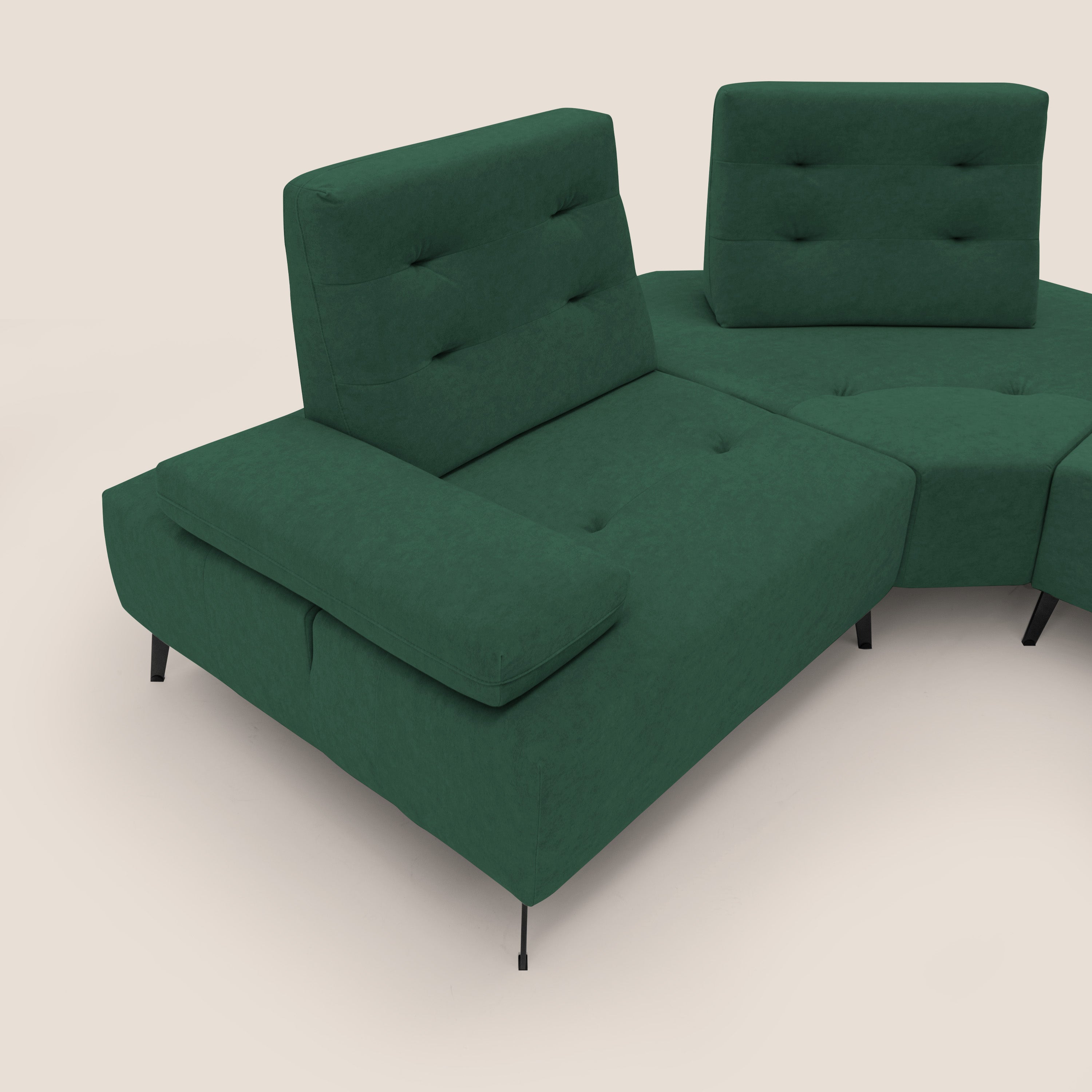 Lugano Divano angolare con schienali traslanti in microfibra effetto velluto T09 verde - divani.store