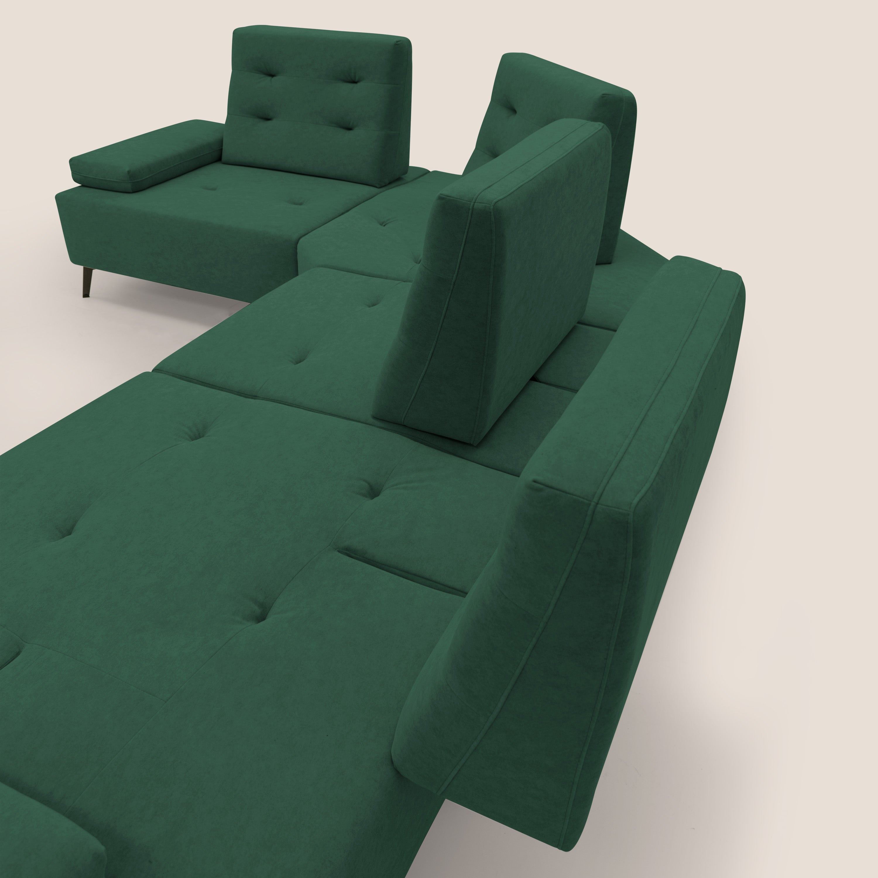 Lugano Divano angolare con schienali traslanti in microfibra effetto velluto T09 verde - divani.store