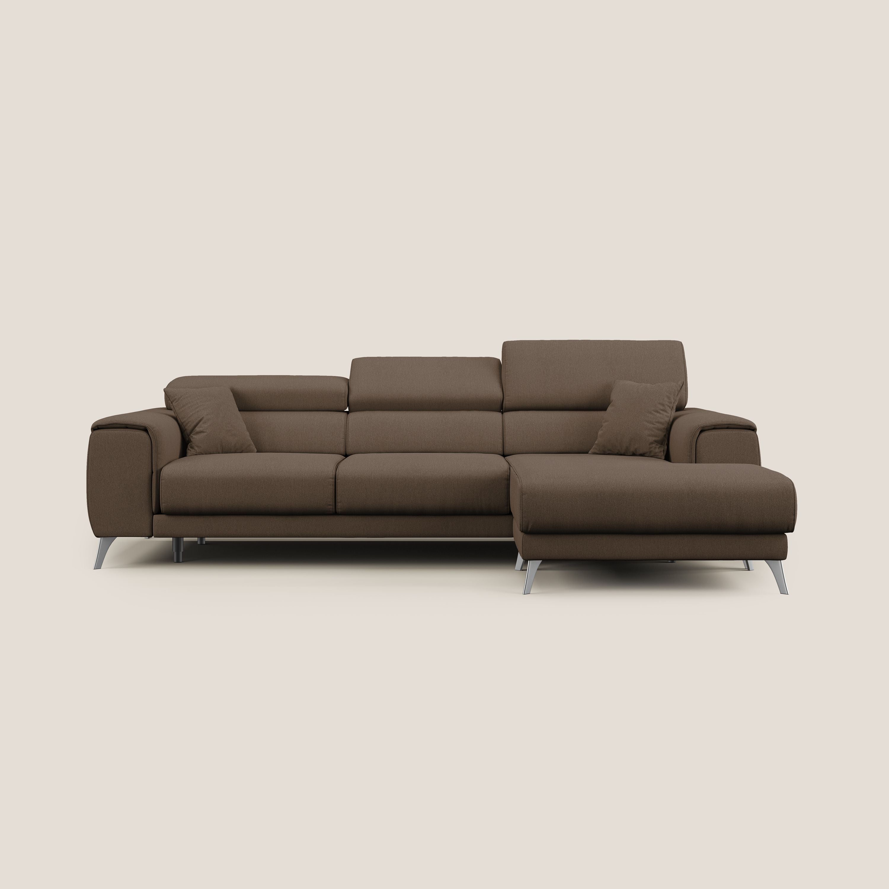 Fusion Divano angolare con sedute scorrevoli in tessuto morbido smacchiabile T05 marrone - divani.store