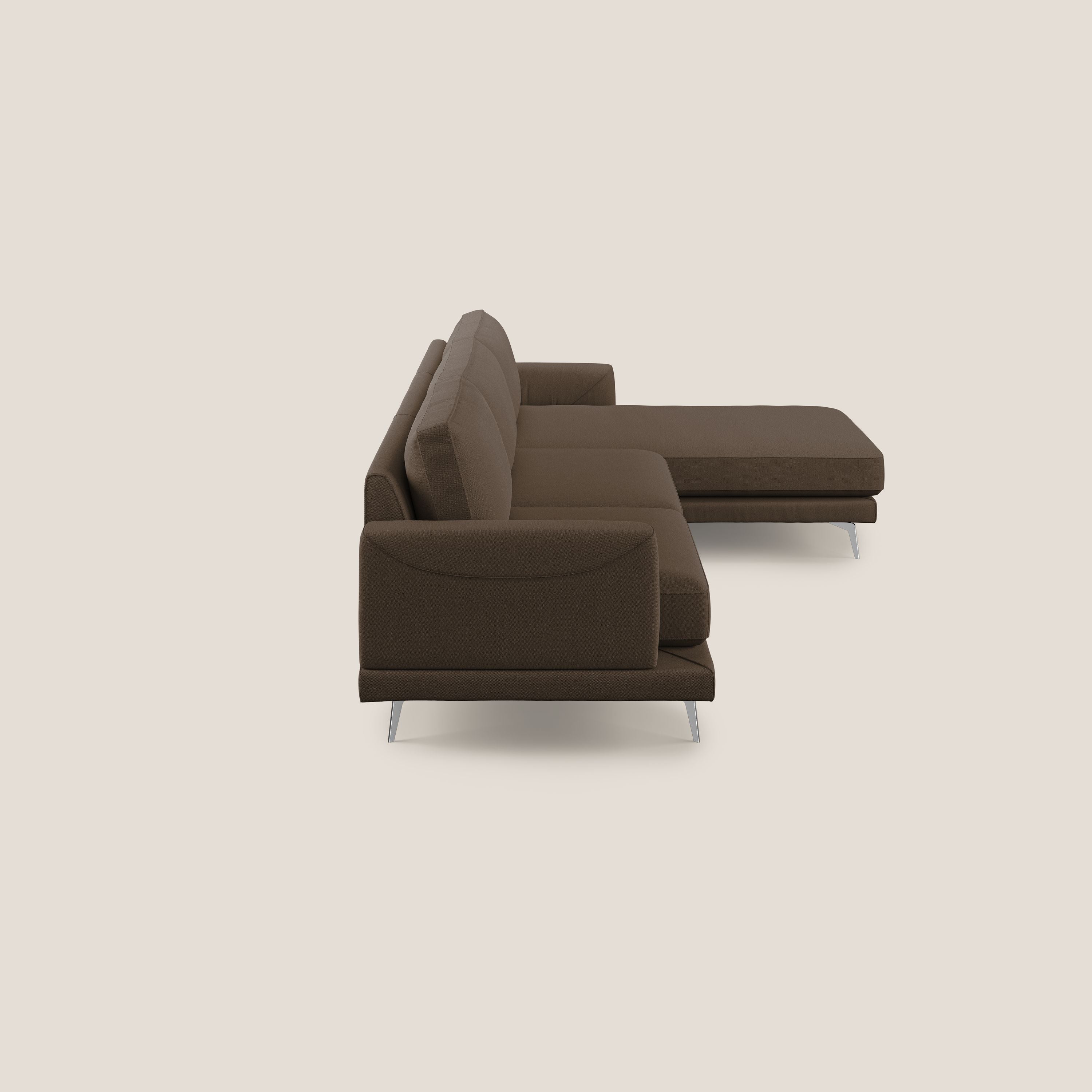 Dorian divano moderno angolare con penisola in tessuto morbido antimacchia T05 marrone - divani.store