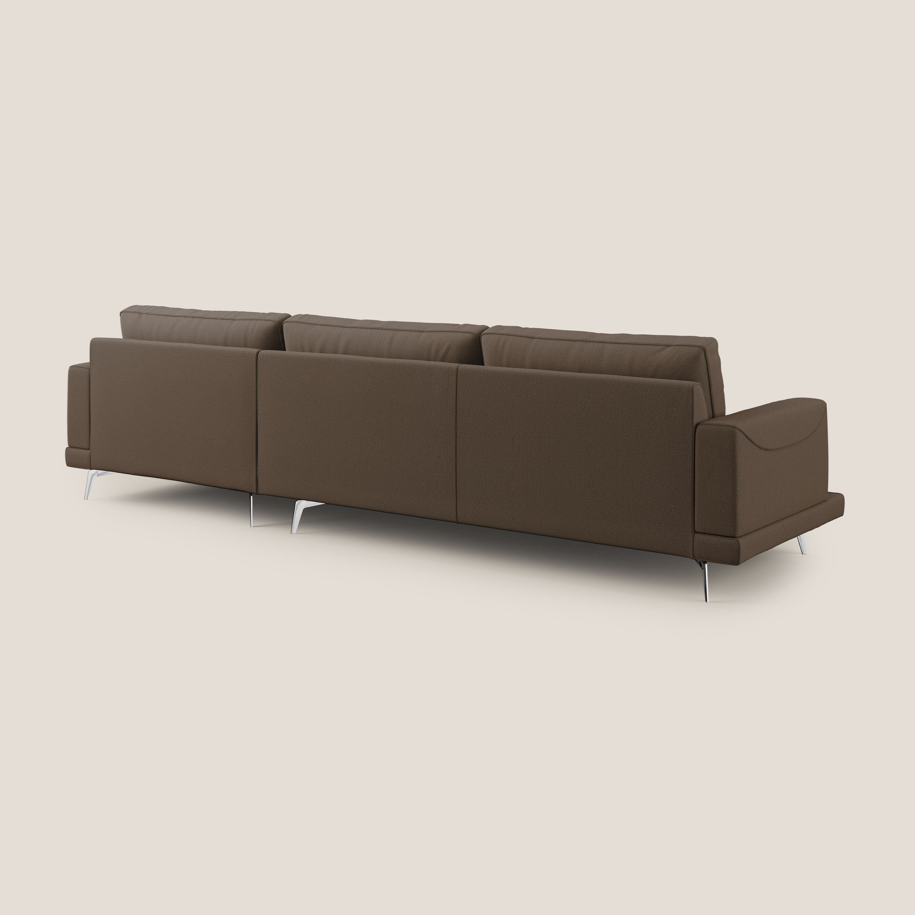 Dorian divano moderno angolare con penisola in tessuto morbido antimacchia T05 marrone - divani.store