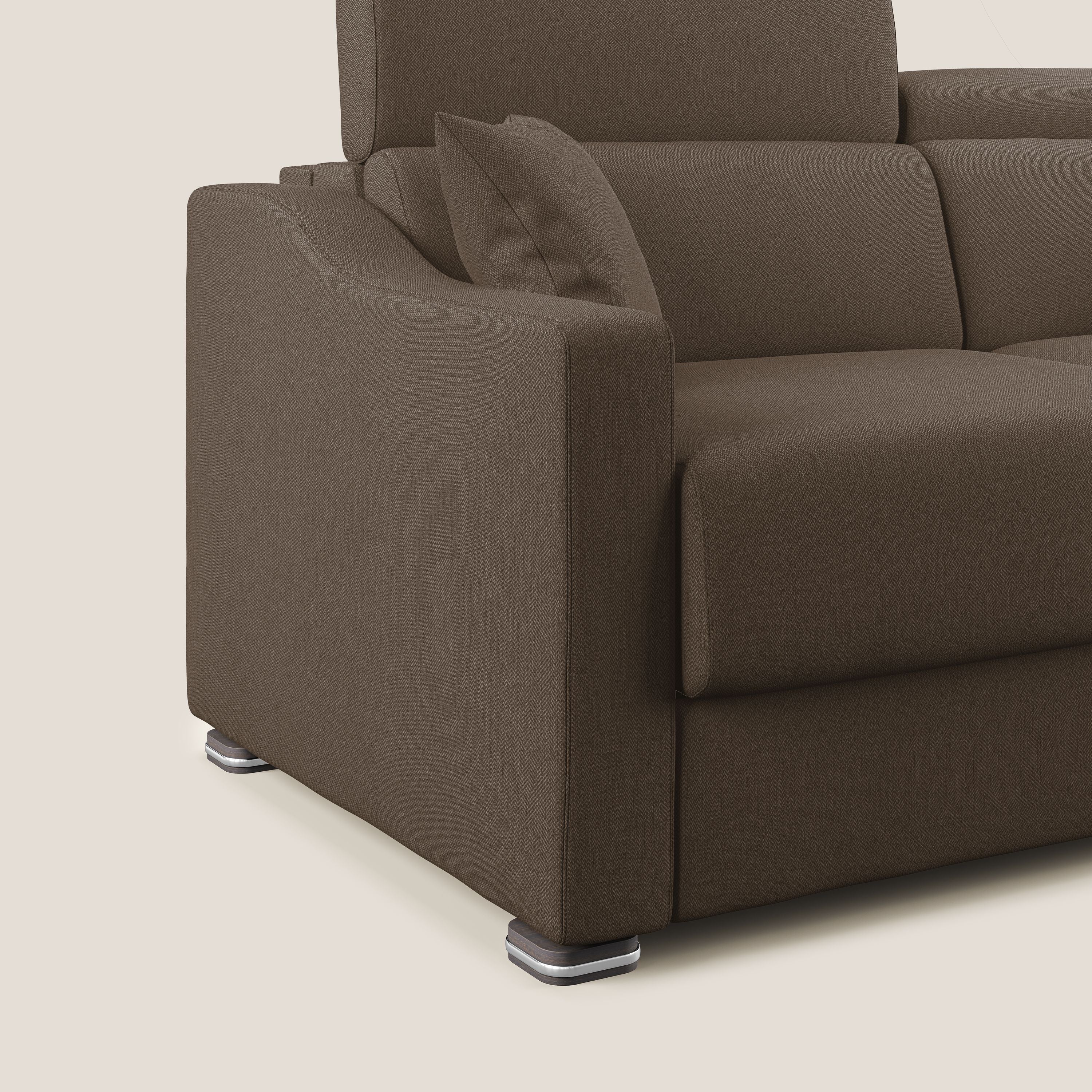 Amber divano letto angolare in tessuto smacchiabile T05 marrone - divani.store