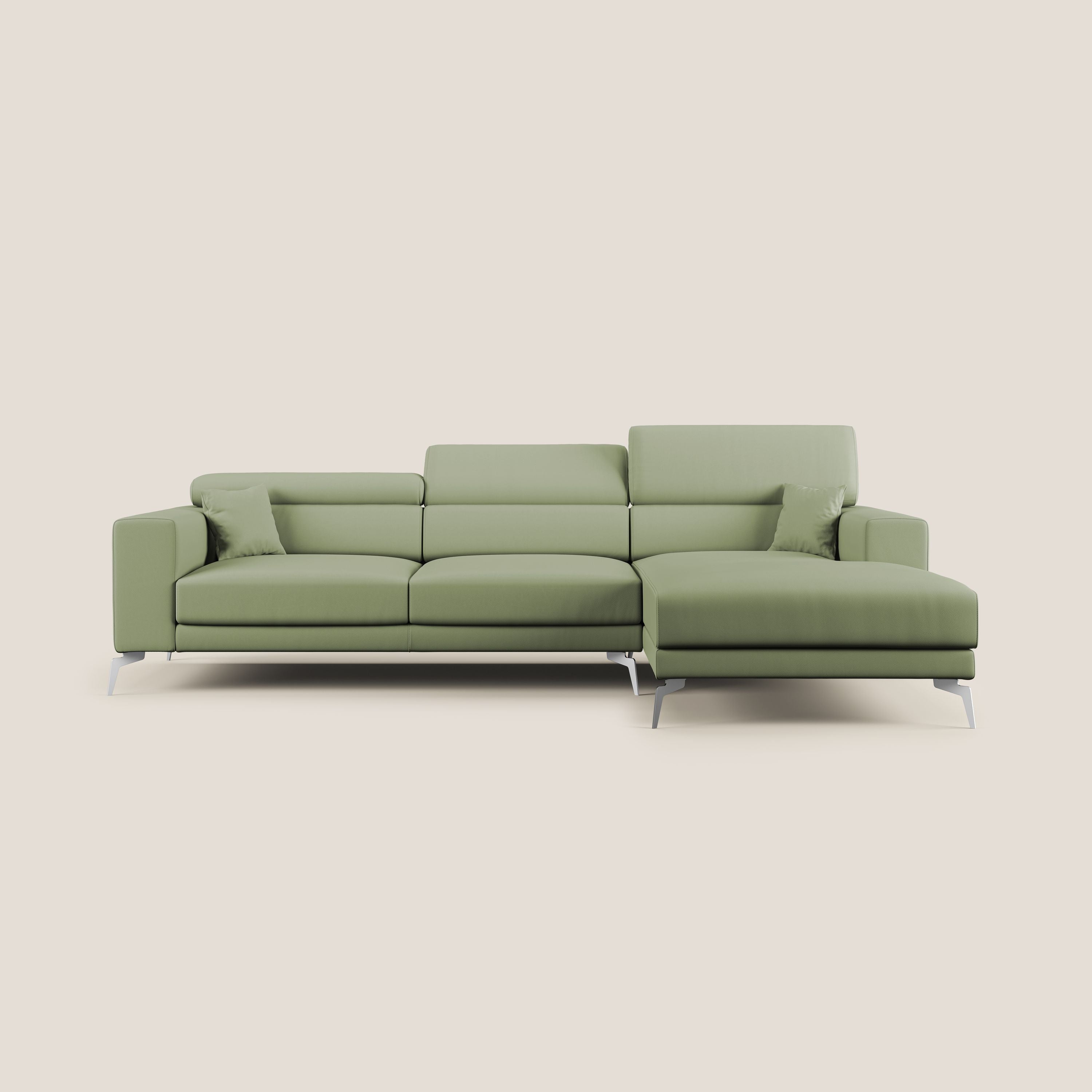 Blade Divano moderno angolare con poggiatesta reclinabili in Ecopelle T04 verde - divani.store