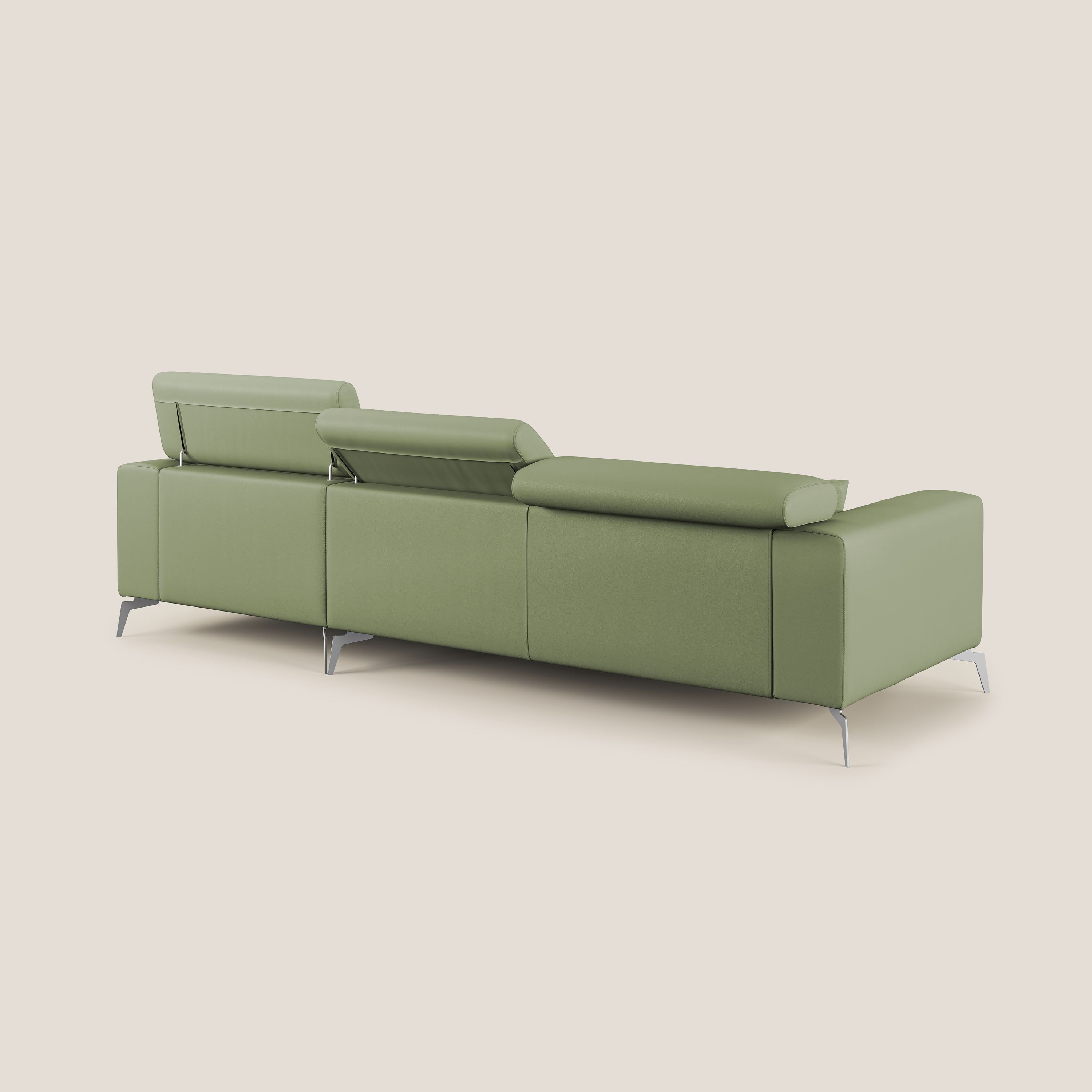 Blade Divano moderno angolare con poggiatesta reclinabili in Ecopelle T04 verde - divani.store