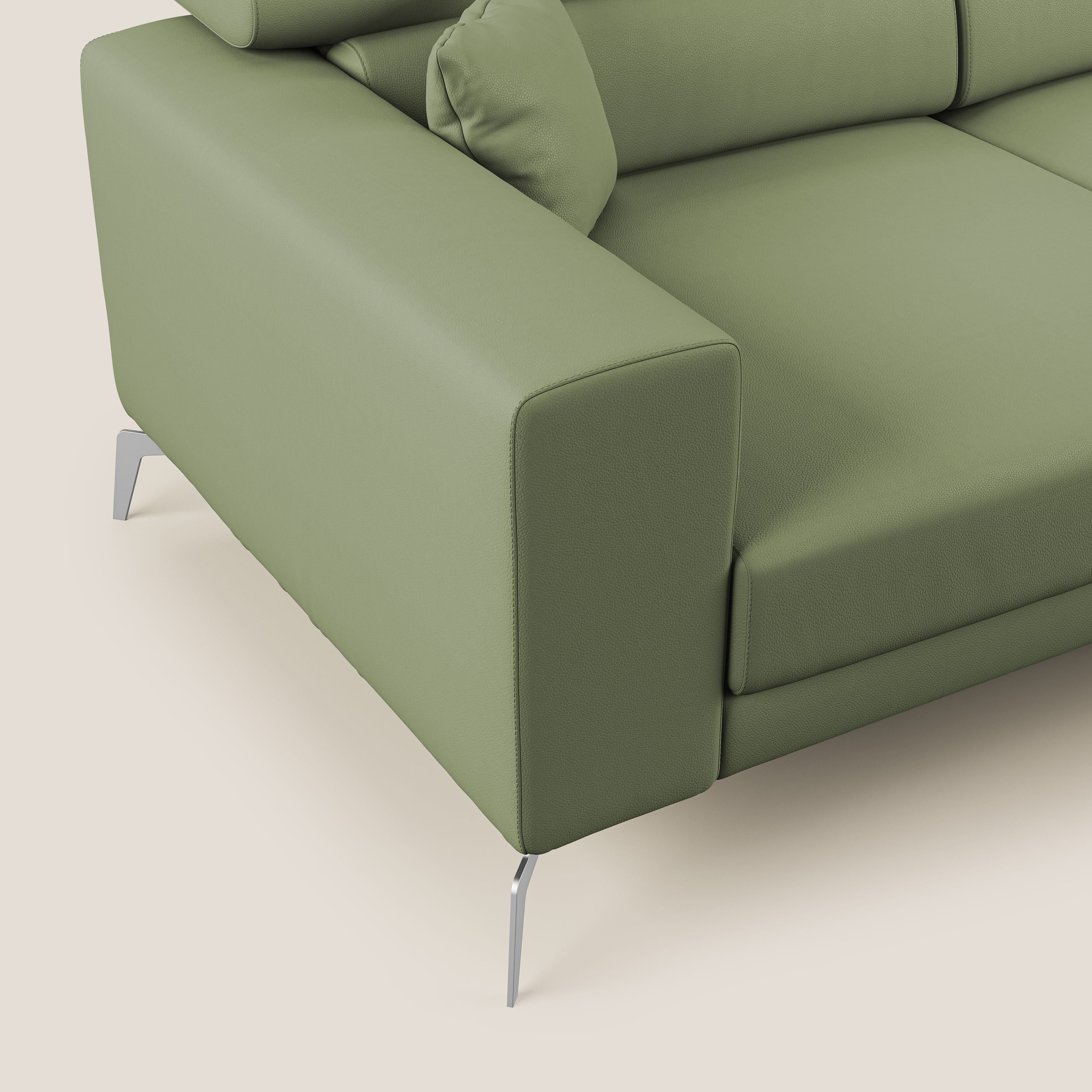 Blade Divano moderno angolare con poggiatesta reclinabili in Ecopelle T04 verde - divani.store