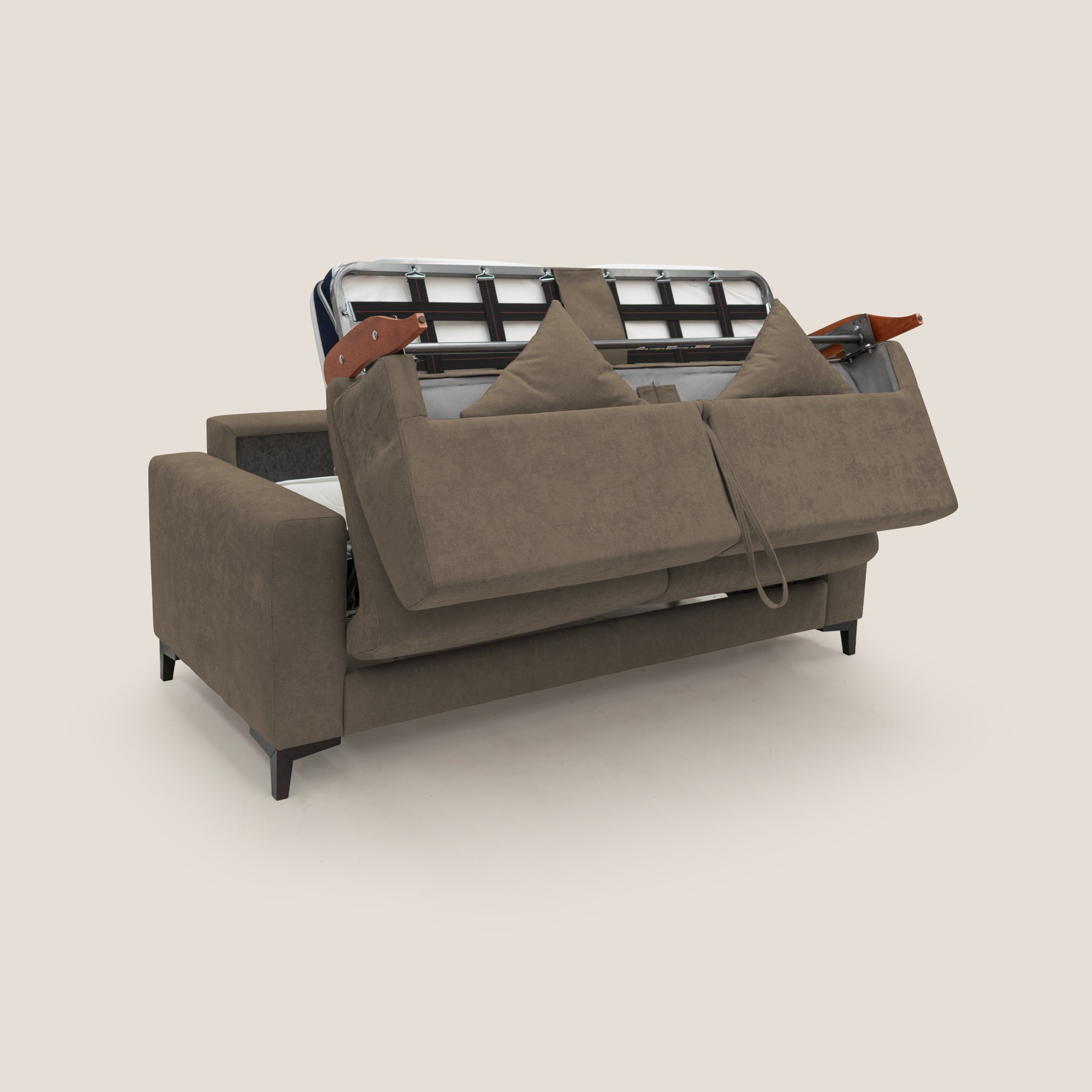 Kafka divano letto matrimoniale in morbido tessuto impermeabile T02 marrone - divani.store