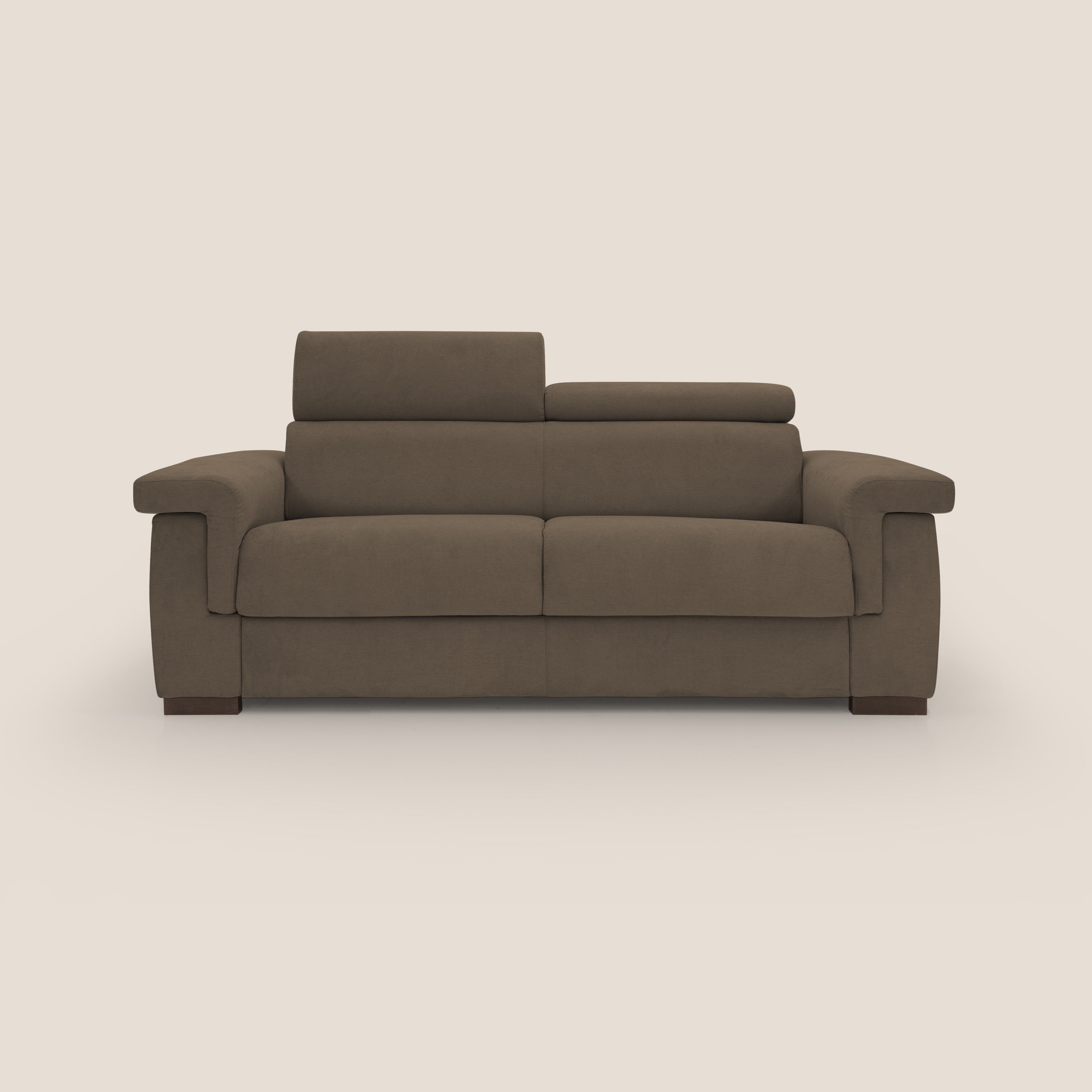 Bjorn divano letto sfoderabile con materasso H18 cm e poggiatesta reclinabili in tessuto impermeabile T02 marrone - divani.store