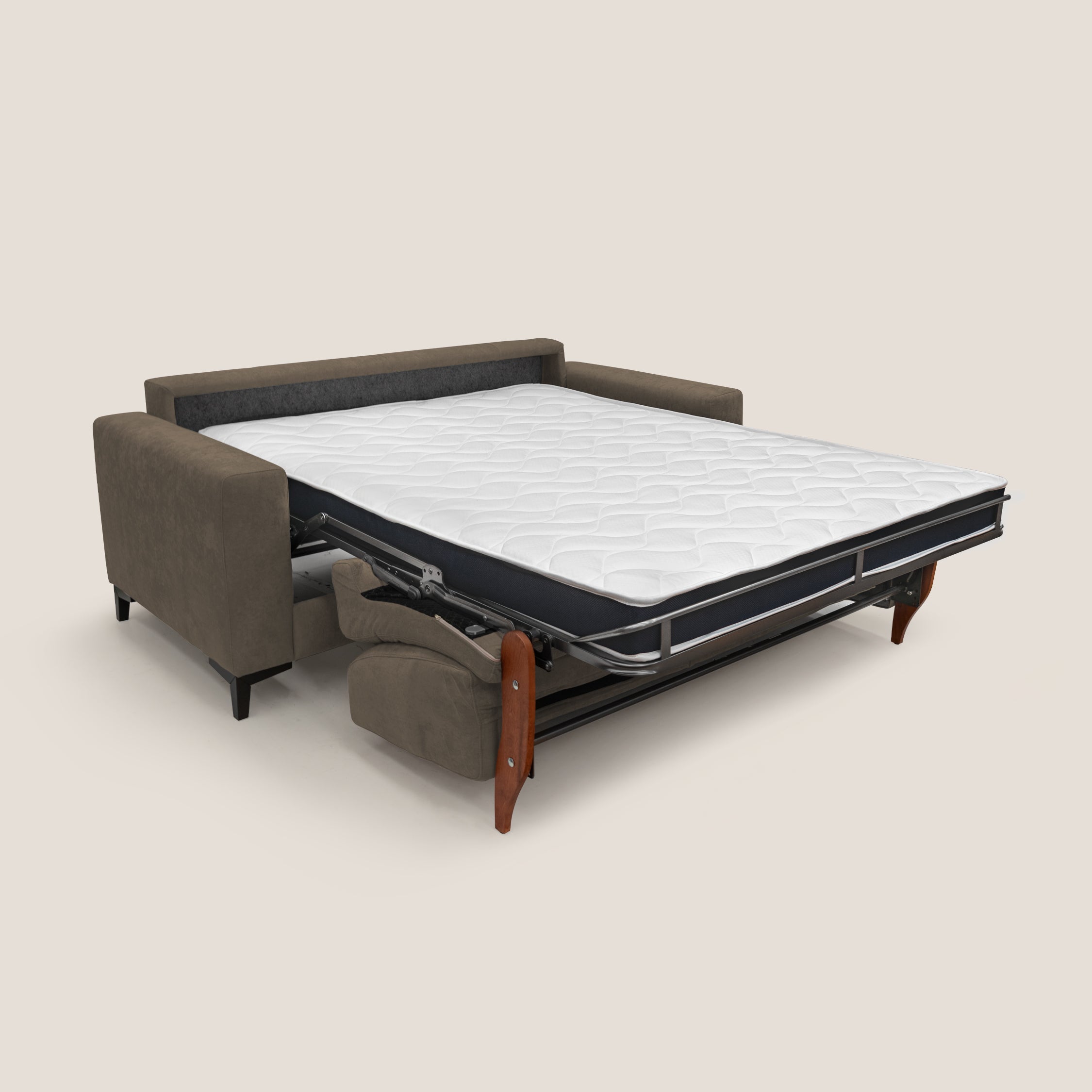 Kafka divano letto matrimoniale in morbido tessuto impermeabile T02 marrone - divani.store