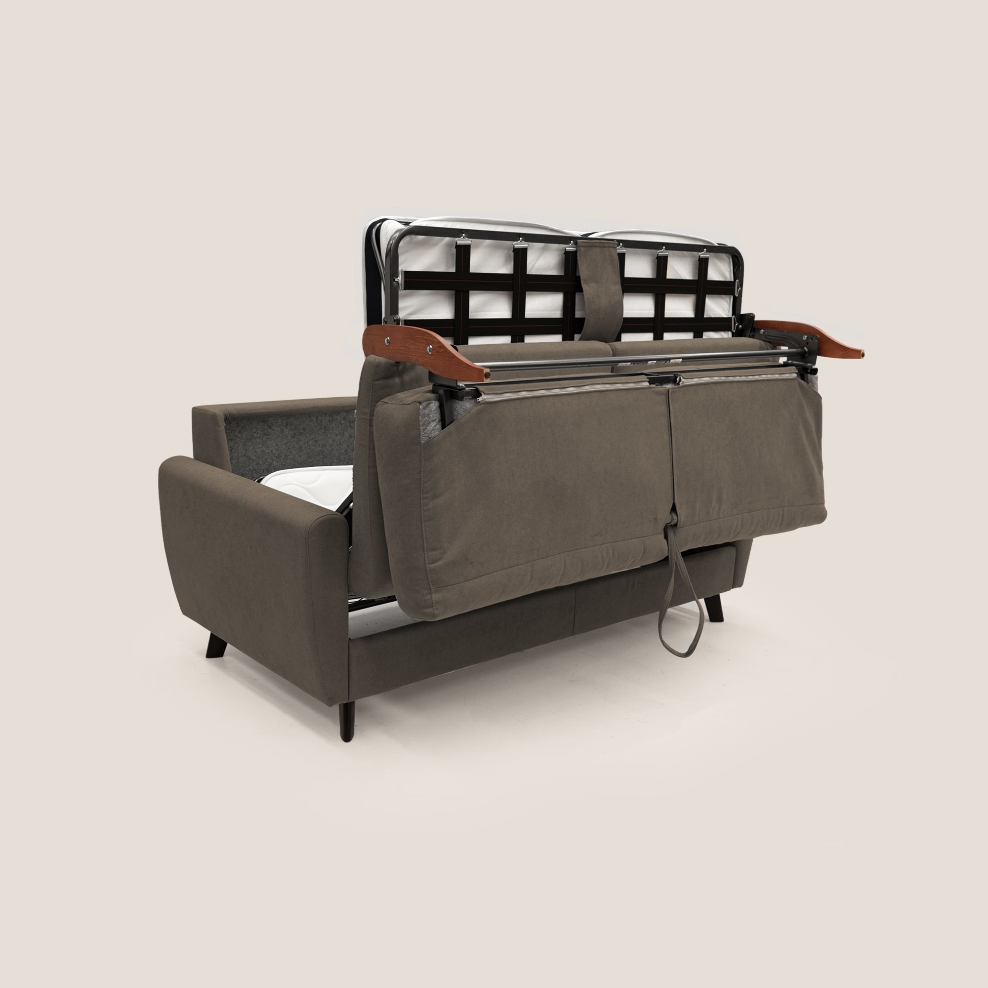 Callisto Divano letto matrimoniale in tessuto morbido impermeabile T02 marrone - divani.store