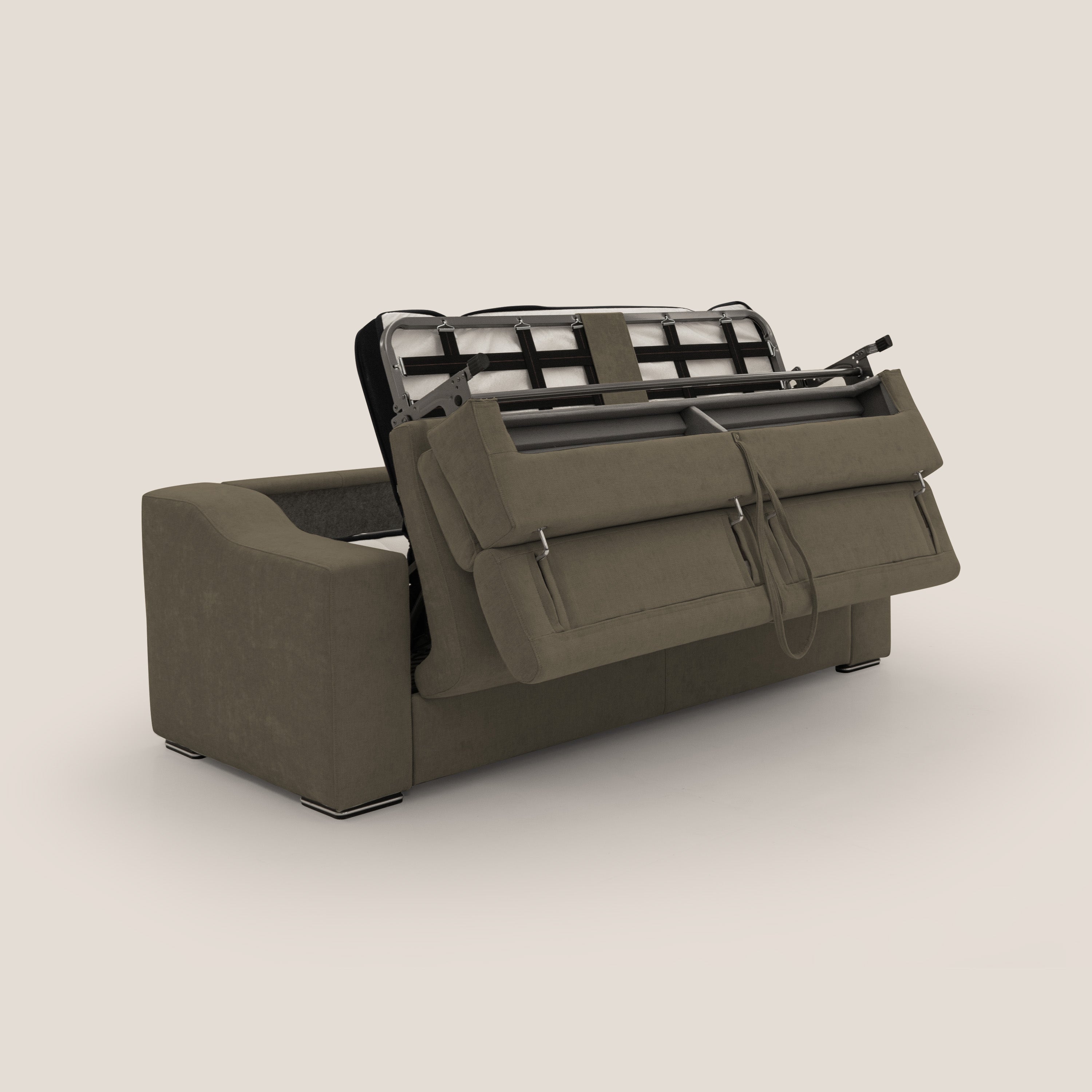 Bomber divano letto matrimoniale con poggiatesta in tessuto impermeabile T14 marrone - divani.store