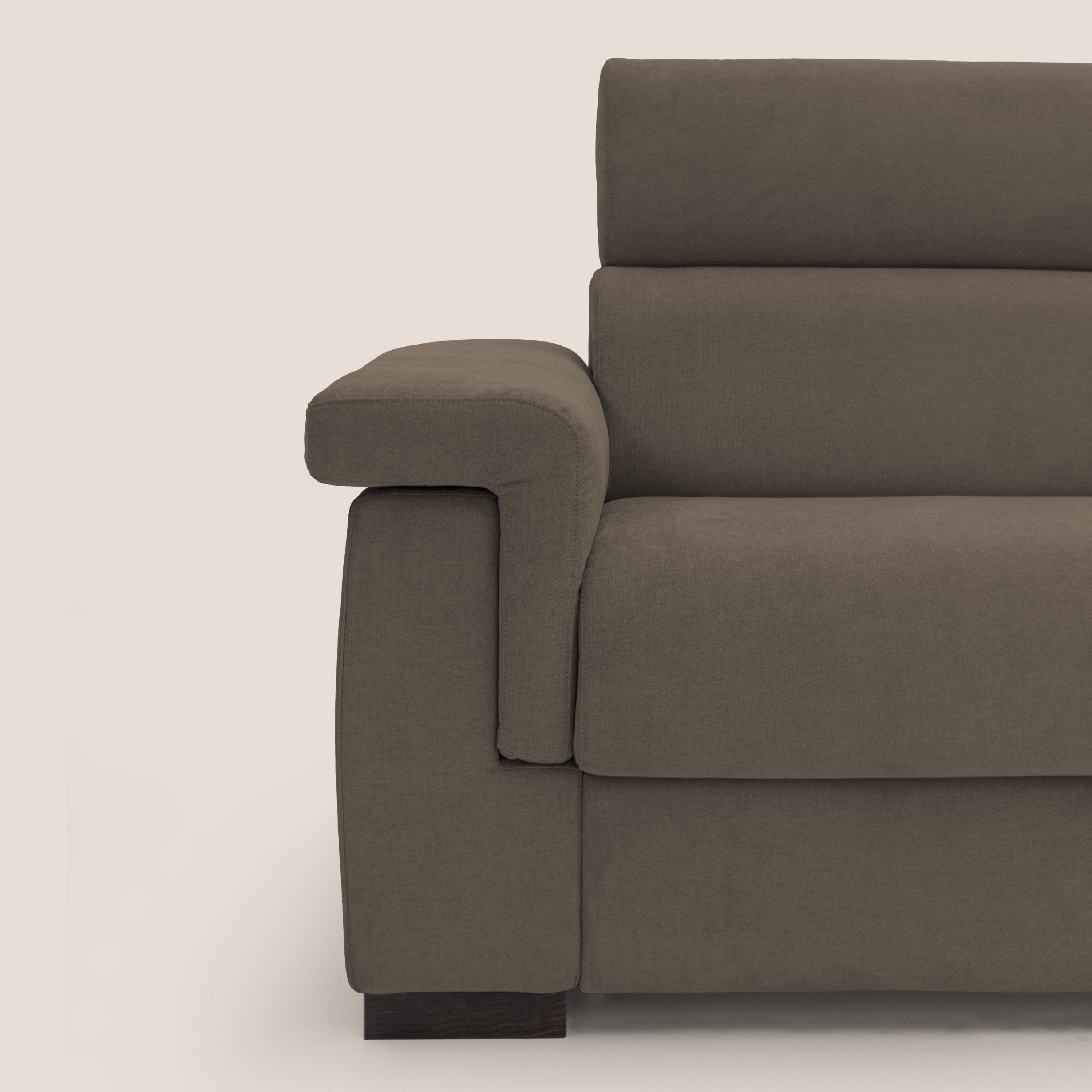 Bjorn divano letto sfoderabile con materasso H18 cm e poggiatesta reclinabili in tessuto impermeabile T02 marrone - divani.store