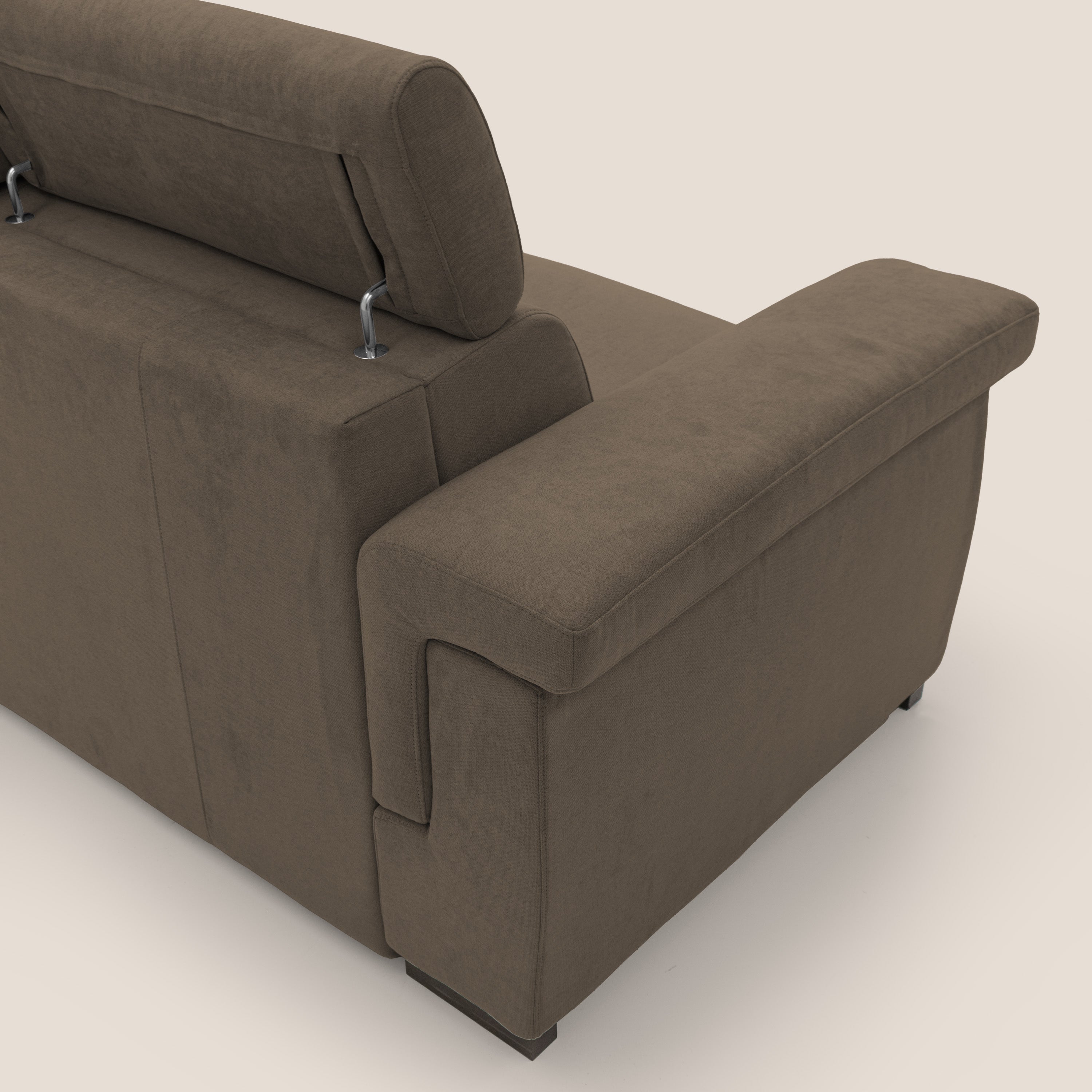 Bjorn divano letto sfoderabile con materasso H18 cm e poggiatesta reclinabili in tessuto impermeabile T02 marrone - divani.store