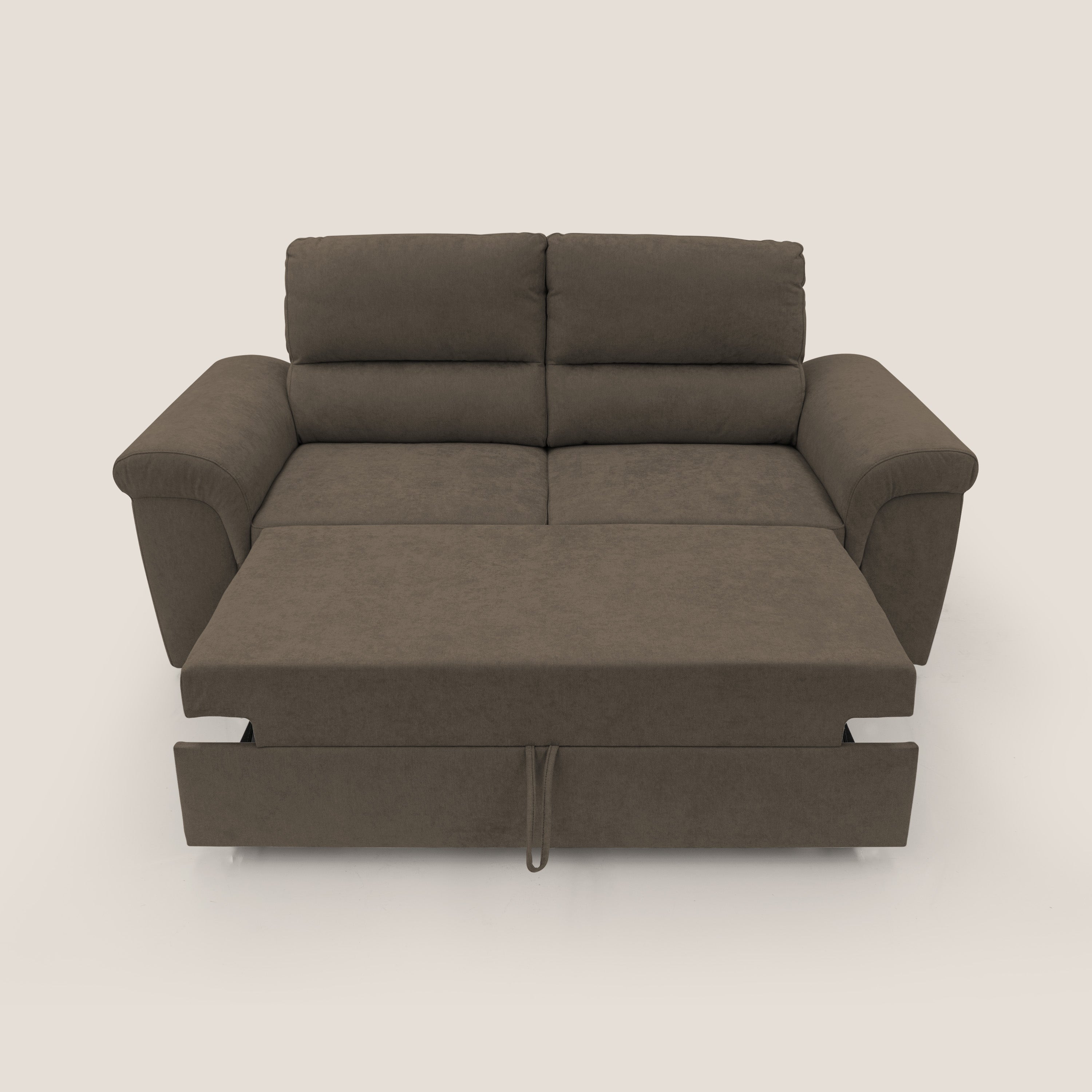 Minerva divano con pouf estraibile poggiapiedi in tessuto morbido impermeabile T02 marrone - divani.store