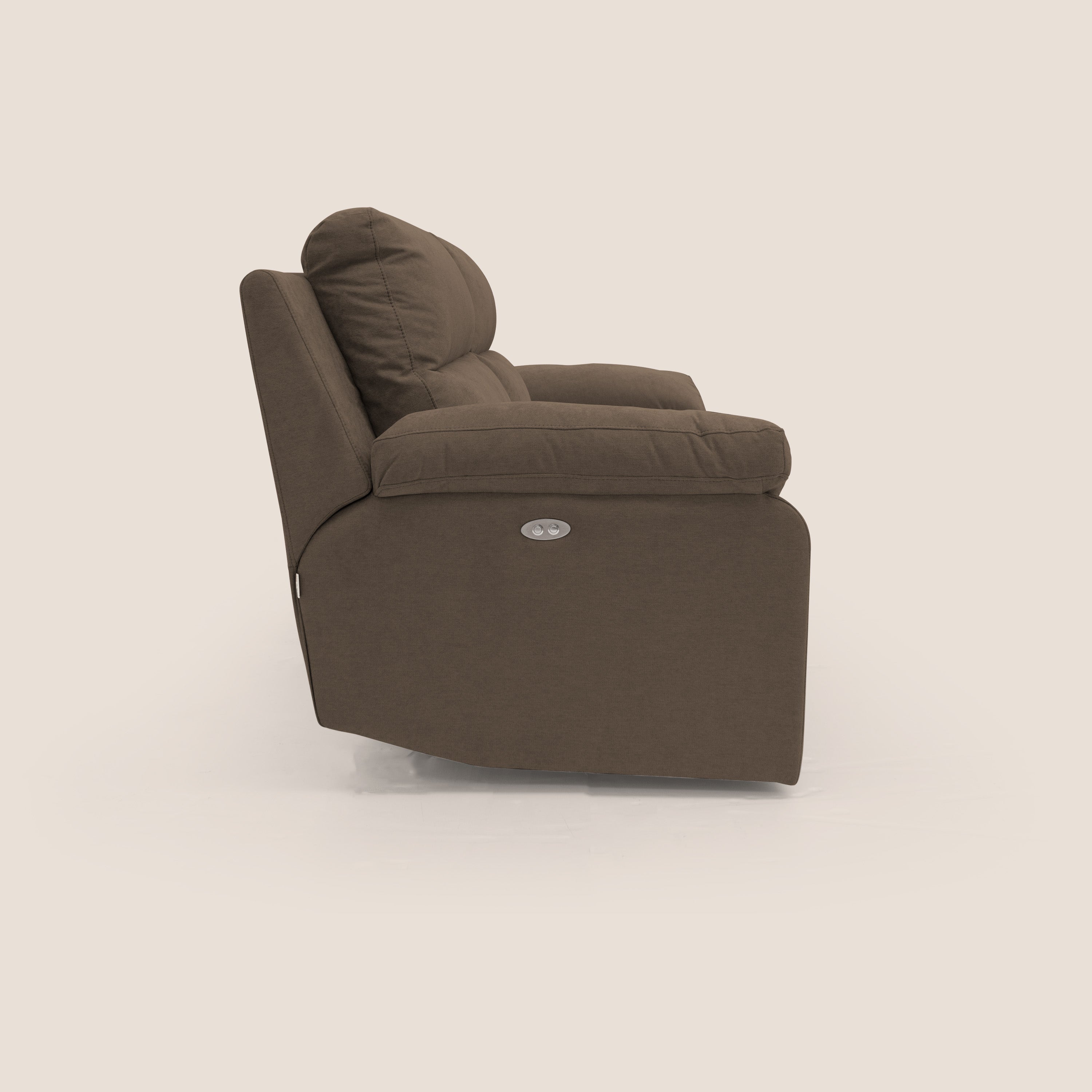 Romeo Divano relax con recliner elettrico in morbido tessuto impermeabile T02 marrone - divani.store