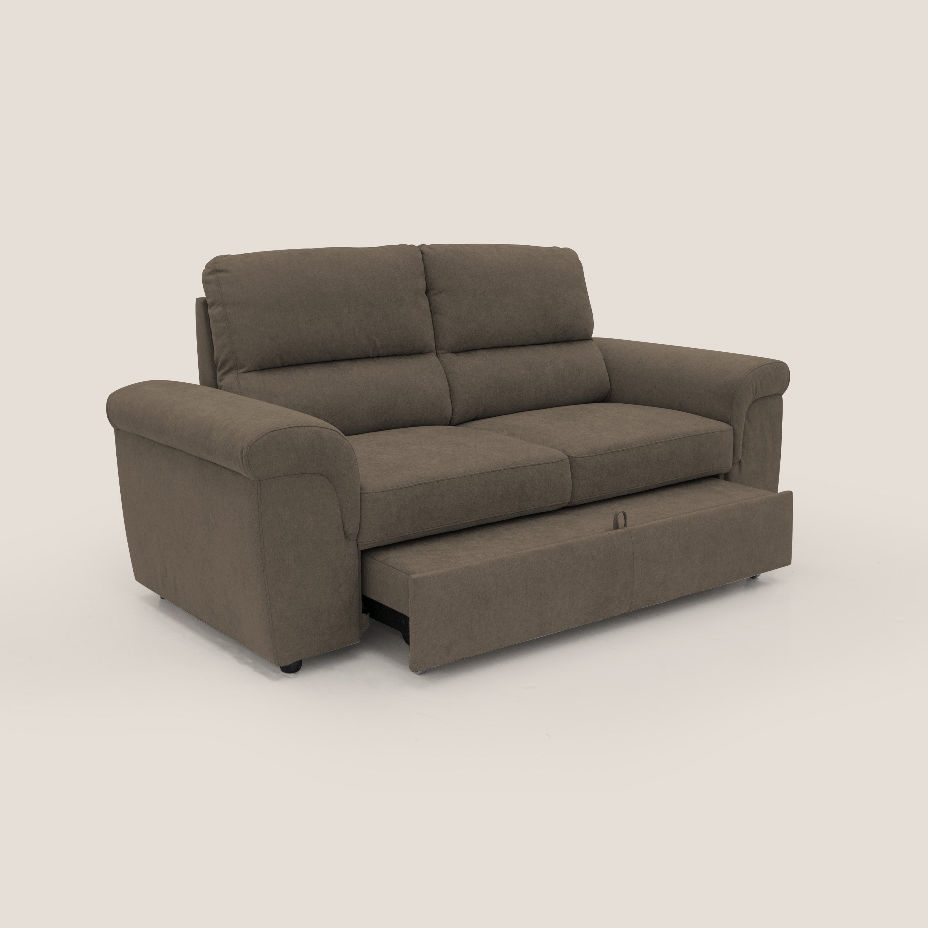 Minerva divano con pouf estraibile poggiapiedi in tessuto morbido impermeabile T02 marrone - divani.store