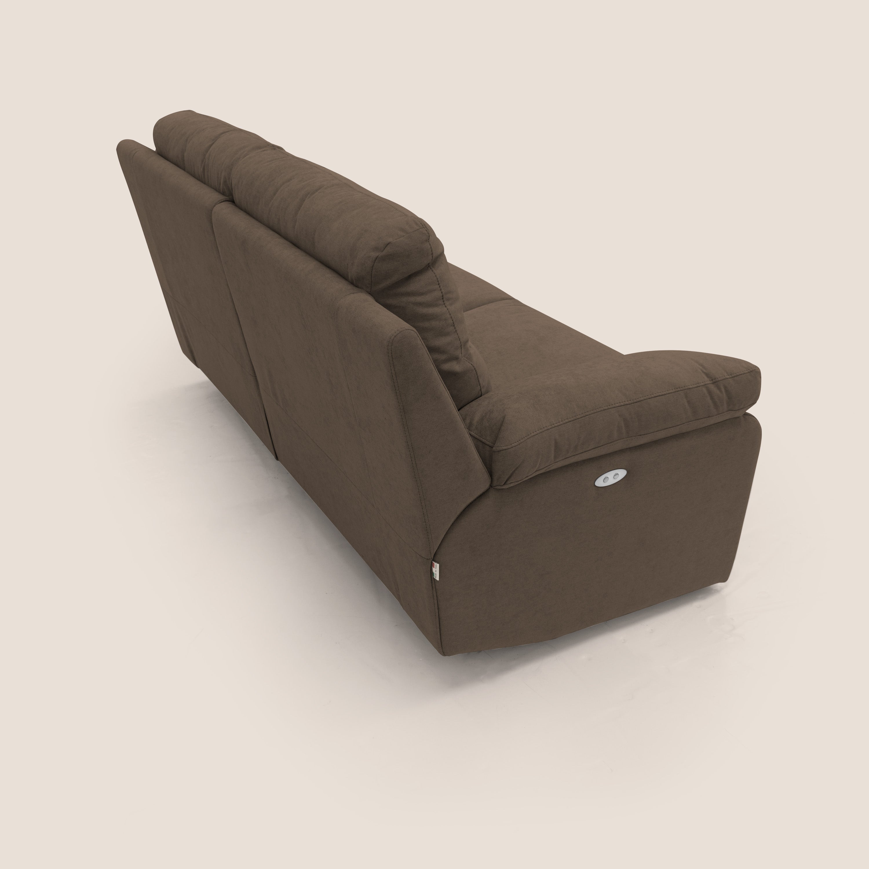Romeo Divano relax con recliner elettrico in morbido tessuto impermeabile T02 marrone - divani.store