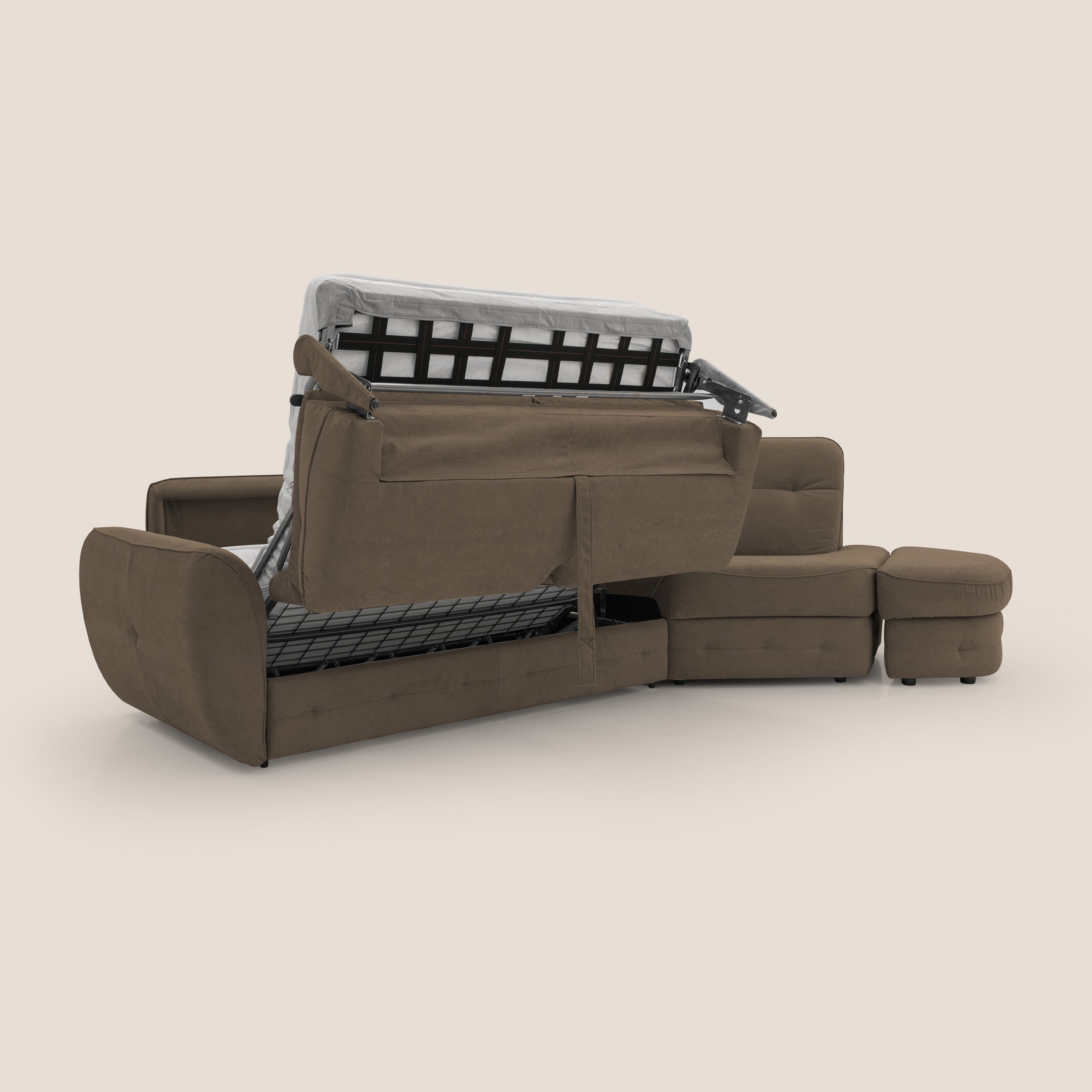 Zeus divano letto angolare con materasso H18 cm pouf mobile in tessuto impermeabile T02 - divani.store