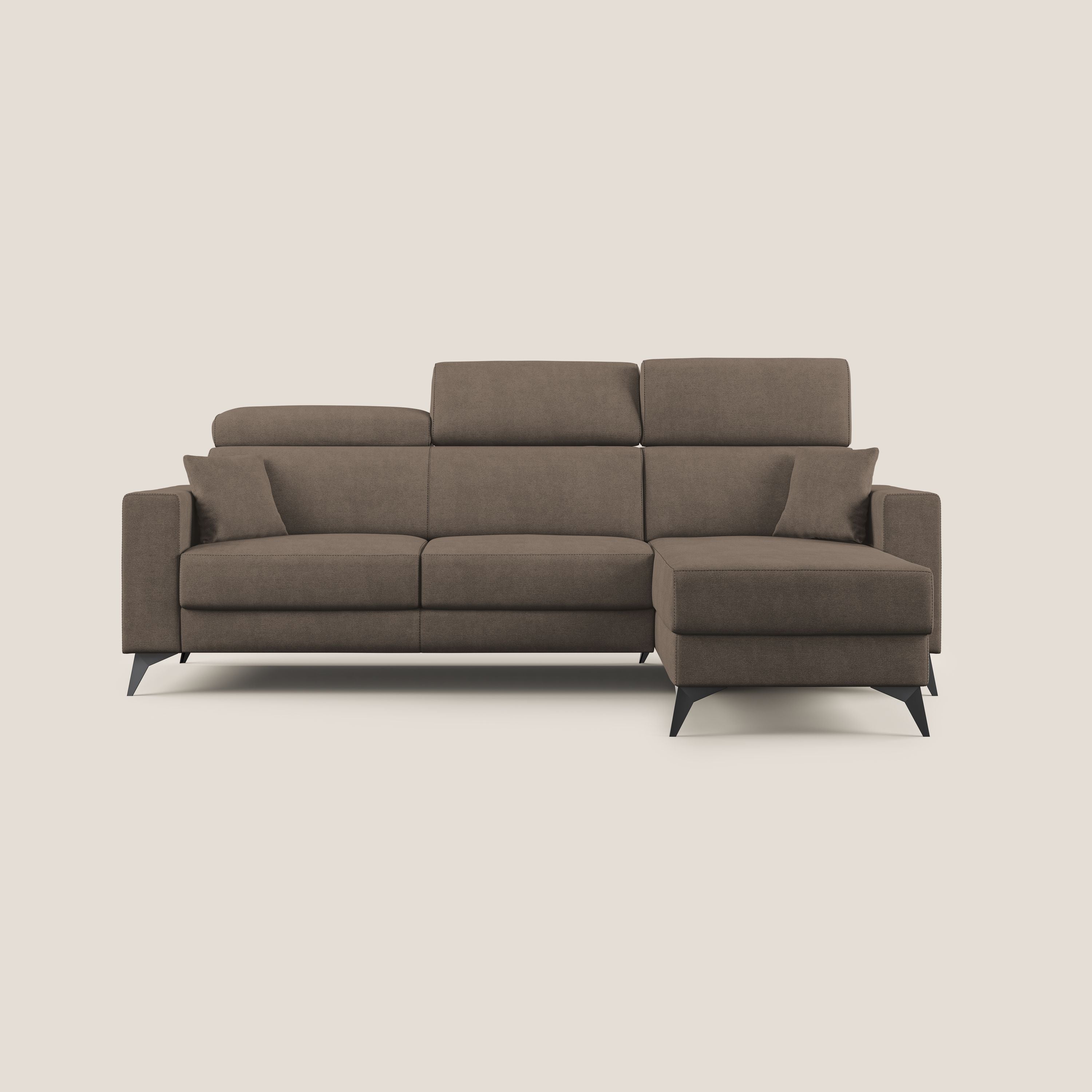 Pegaso divano letto angolare con poggiatesta reclinabili e rivestimento impermeabile T02 marrone - divani.store