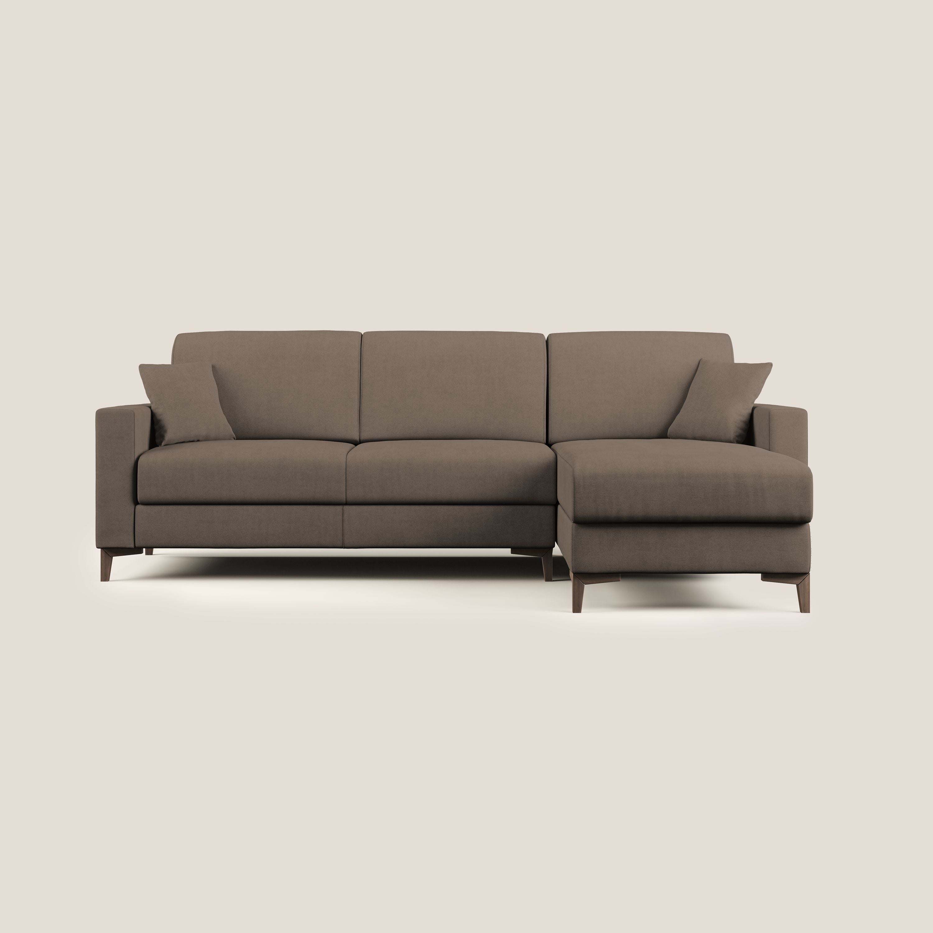 Kafka divano letto angolare in morbido tessuto impermeabile T02 marrone - divani.store