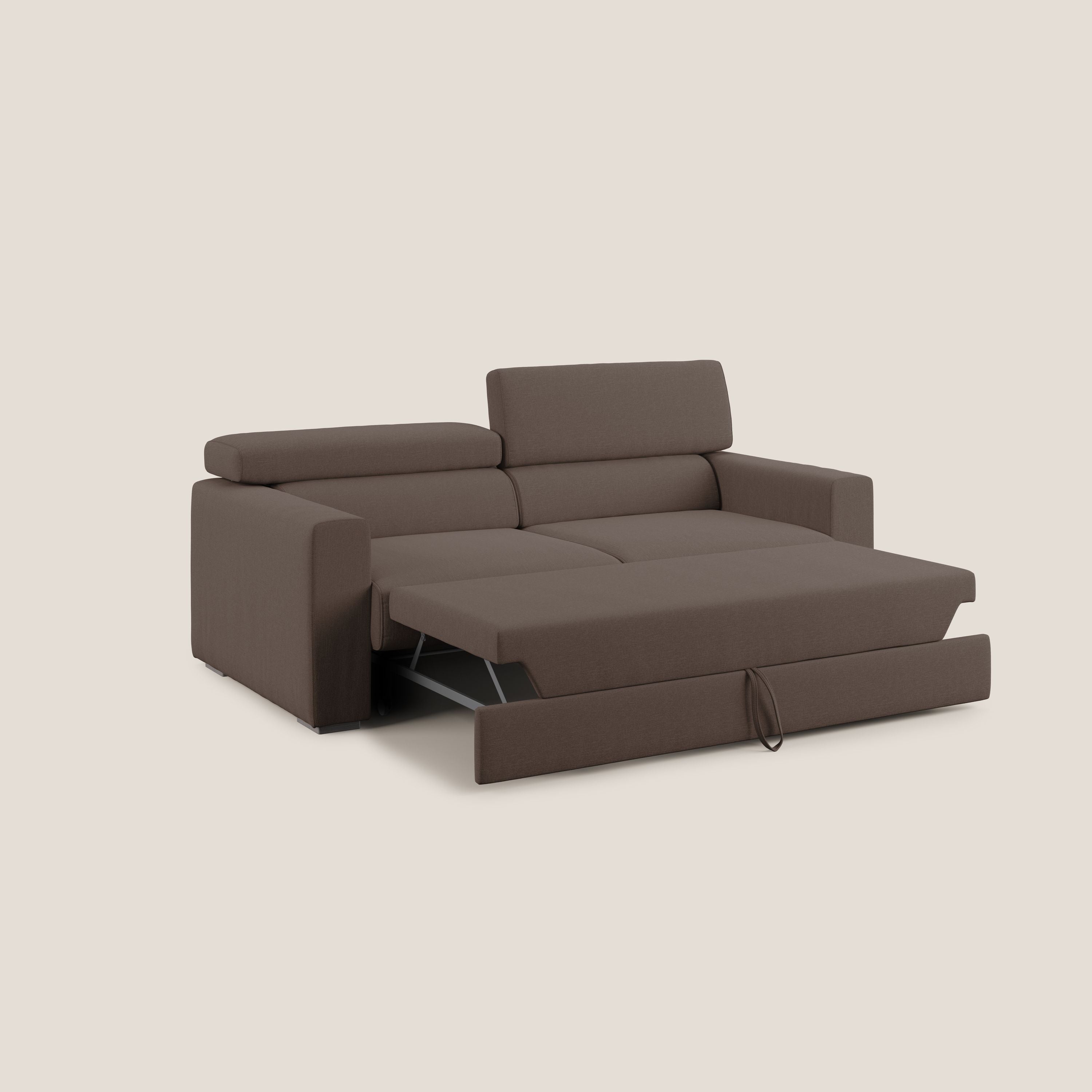 Dylan divano allungabile con pouf estraibile poggiapiedi in tessuto simil cotone impermeabile T13 marrone - divani.store