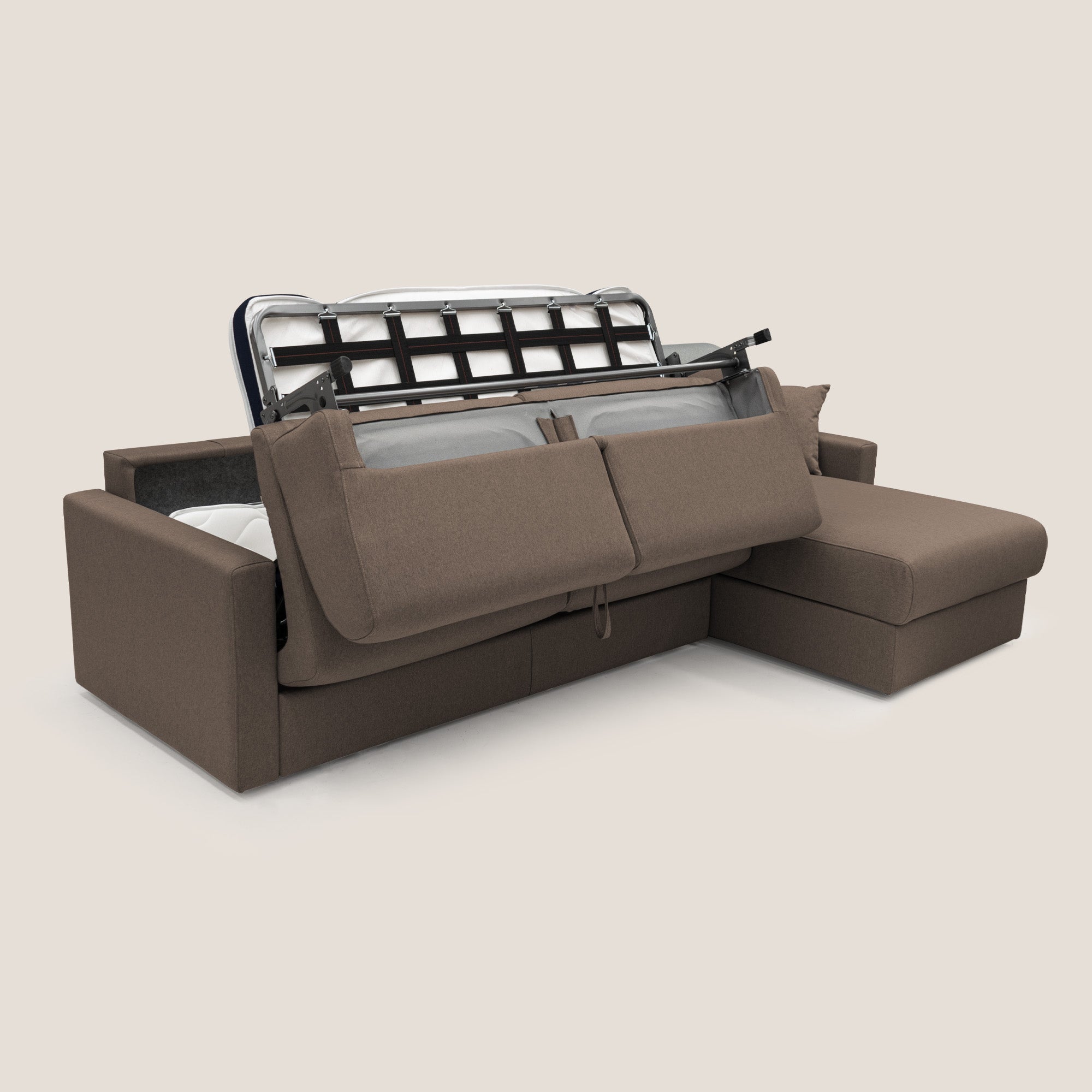 Chris Divano letto angolare 5 posti in tessuto impermeabile T13 marrone - divani.store
