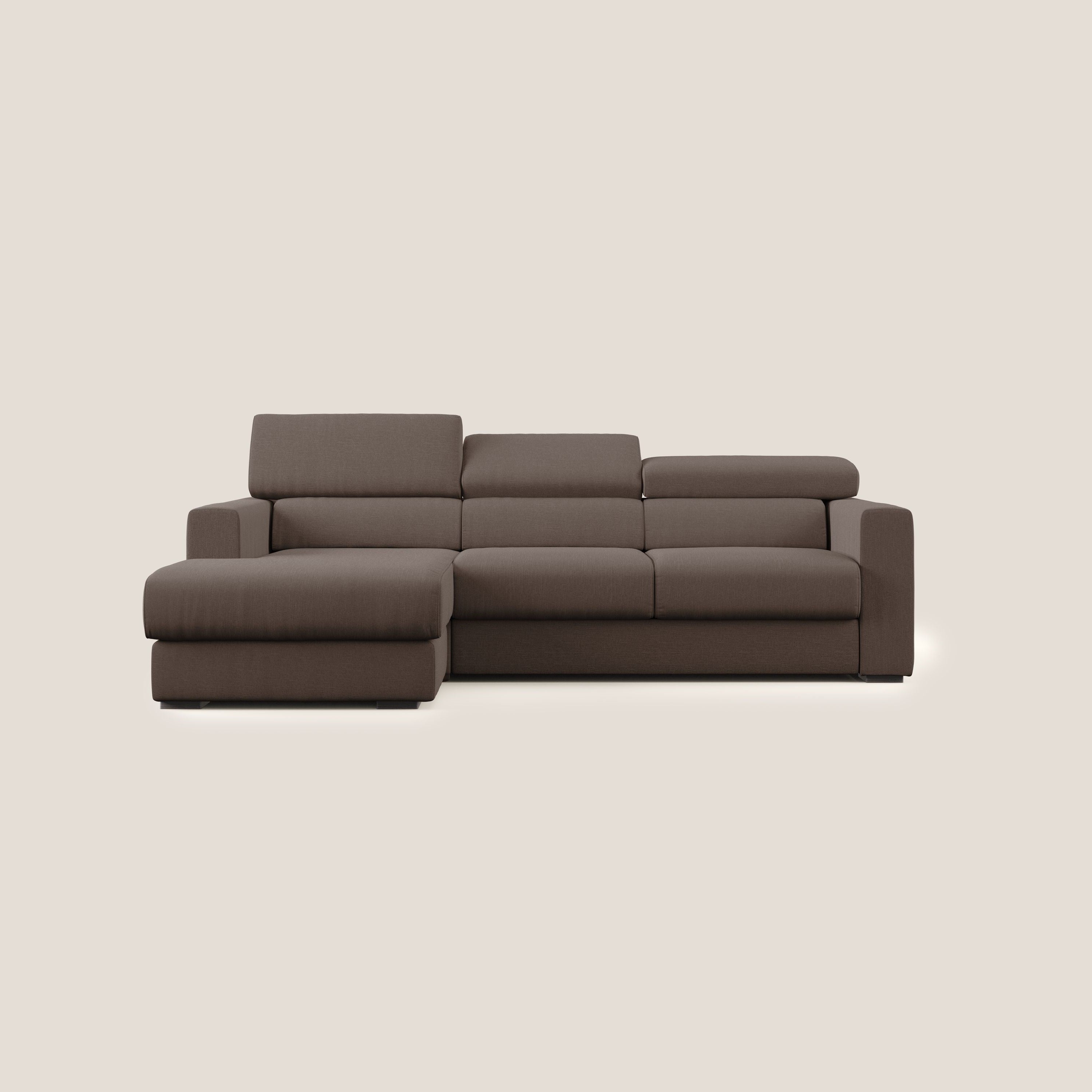 Dylan divano angolare con pouf estraibile poggiapiedi in tessuto simil cotone impermeabile T13 marrone - divani.store