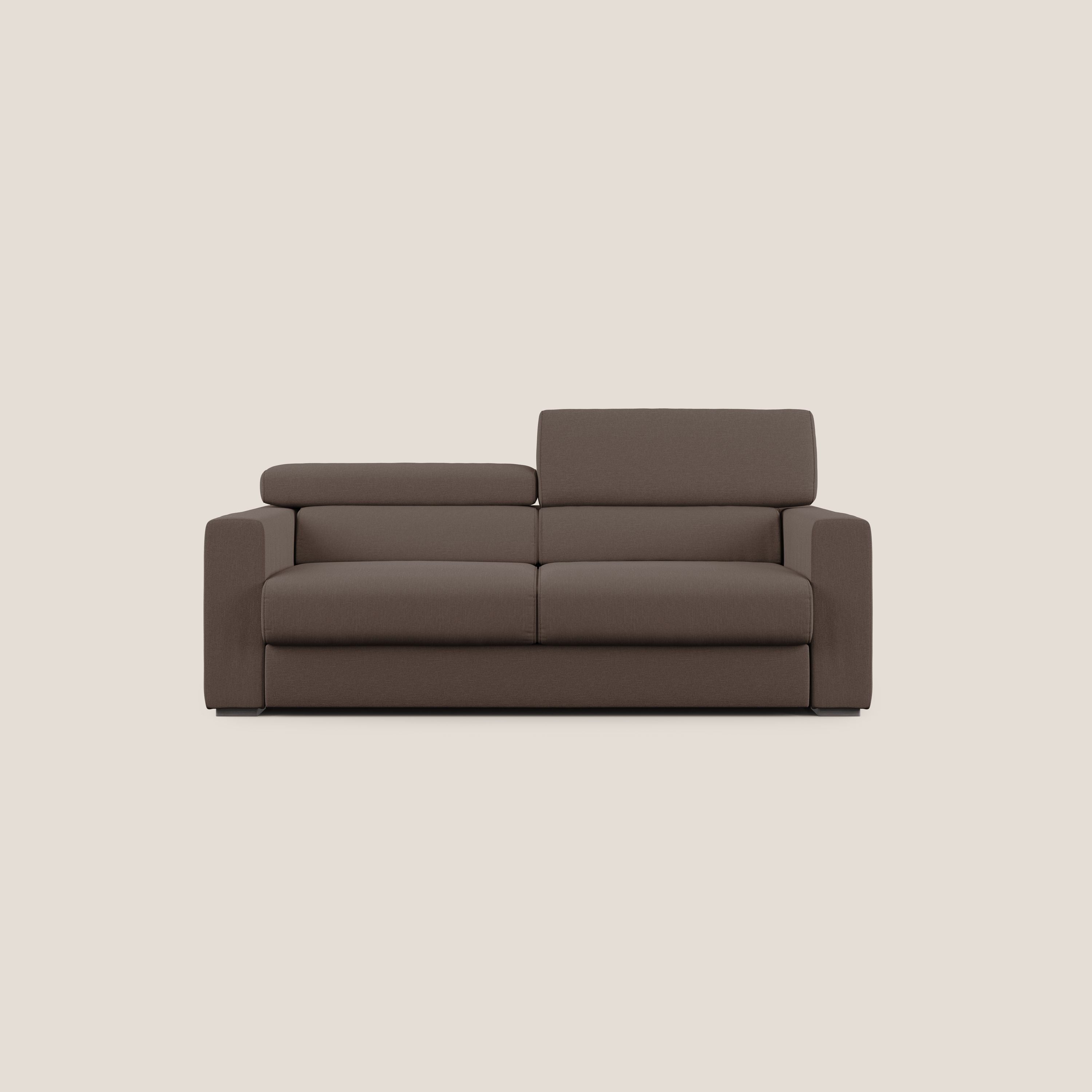 Dylan divano allungabile con pouf estraibile poggiapiedi in tessuto simil cotone impermeabile T13 marrone - divani.store