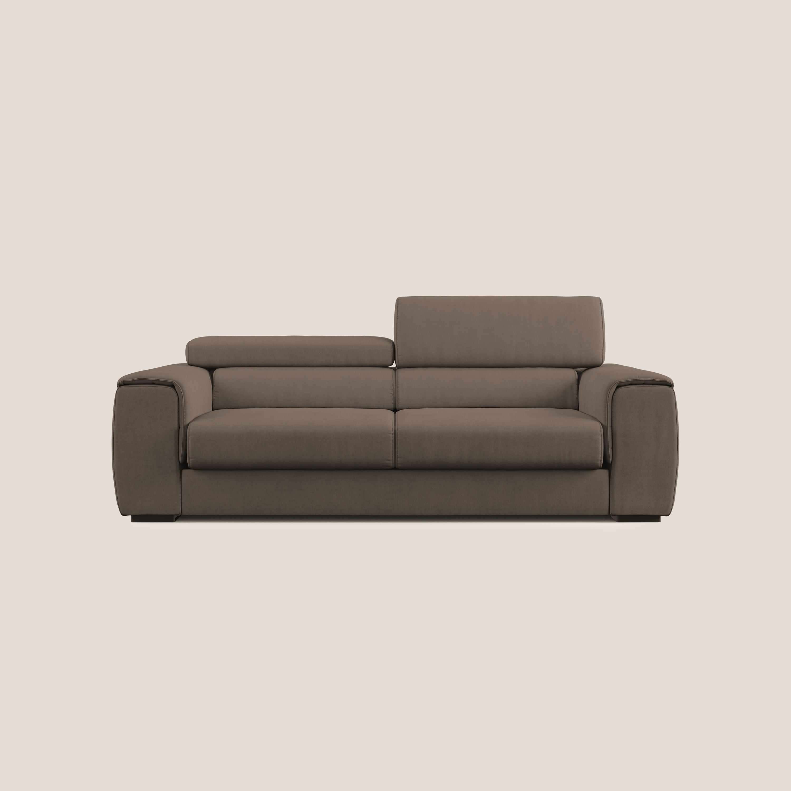 Zeno Divano con pouf estraibile poggiapiedi in tessuto morbido impermeabile T02 marrone - divani.store