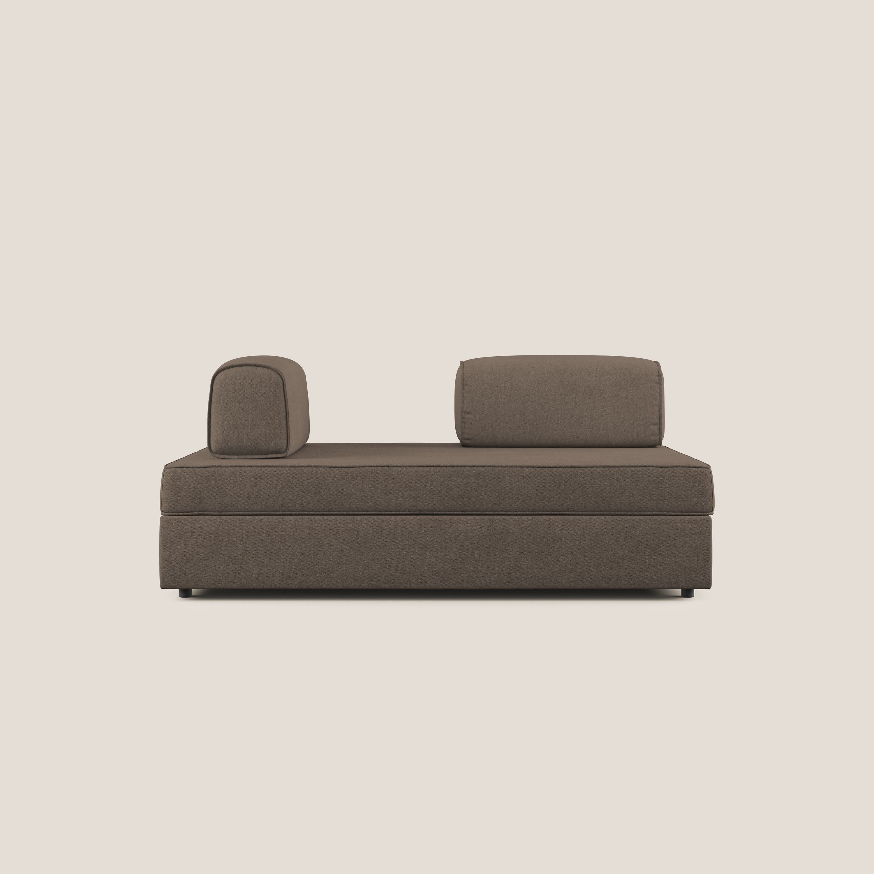Liberty divano con pouf estraibile e schienali movibili in tessuto morbido impermeabile T02 marrone - divani.store