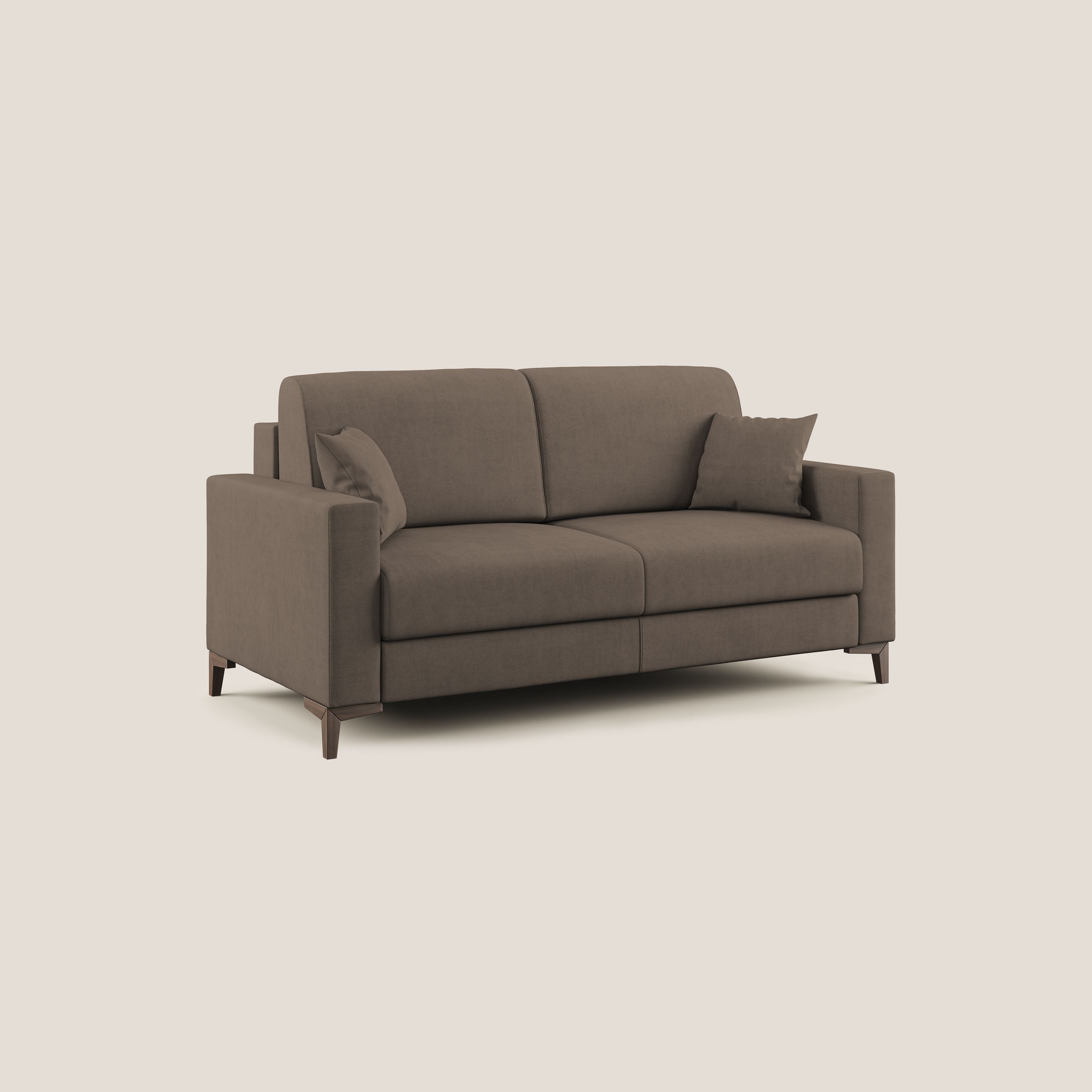 Kafka divano letto matrimoniale in morbido tessuto impermeabile T02 marrone - divani.store