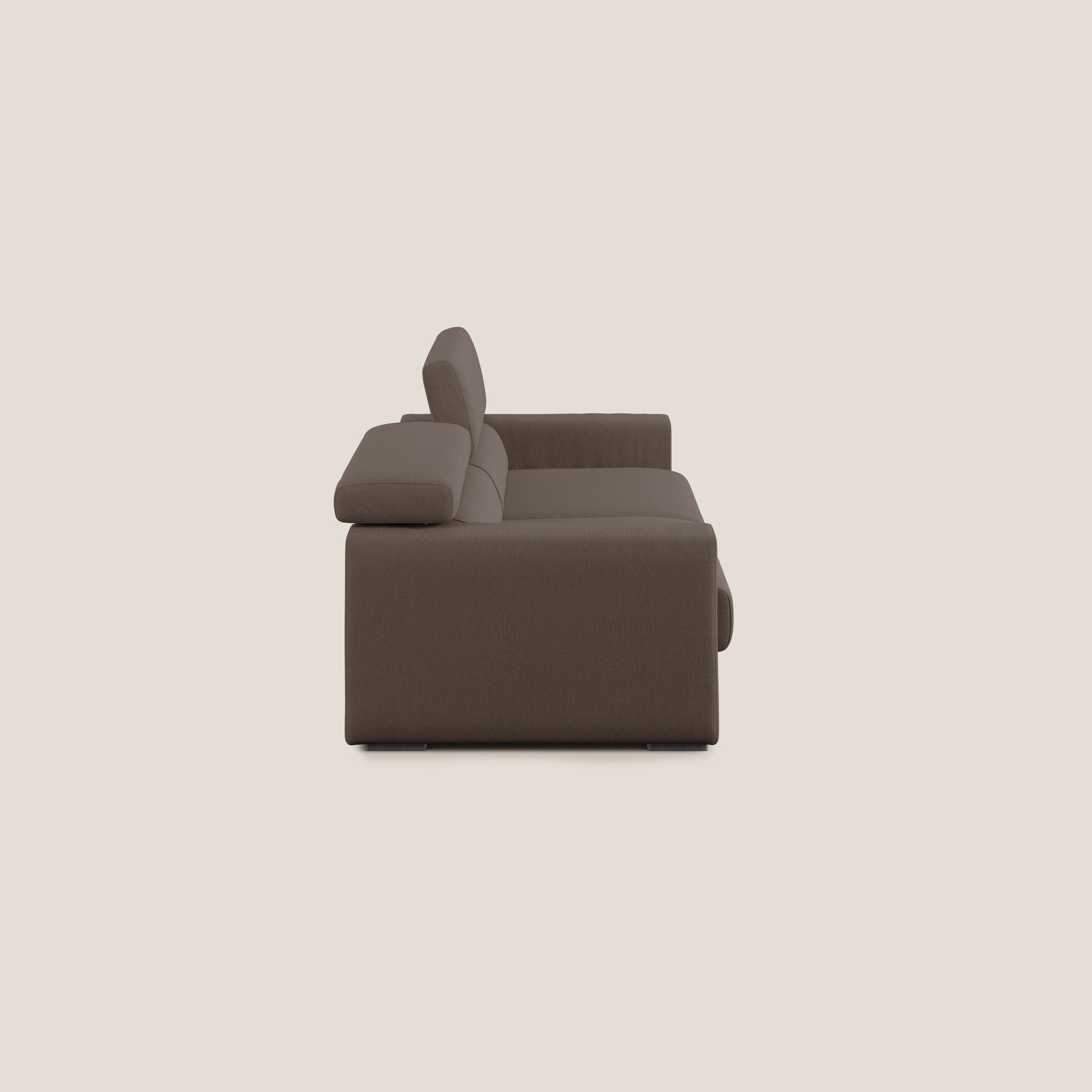 Dylan divano allungabile con pouf estraibile poggiapiedi in tessuto simil cotone impermeabile T13 marrone - divani.store