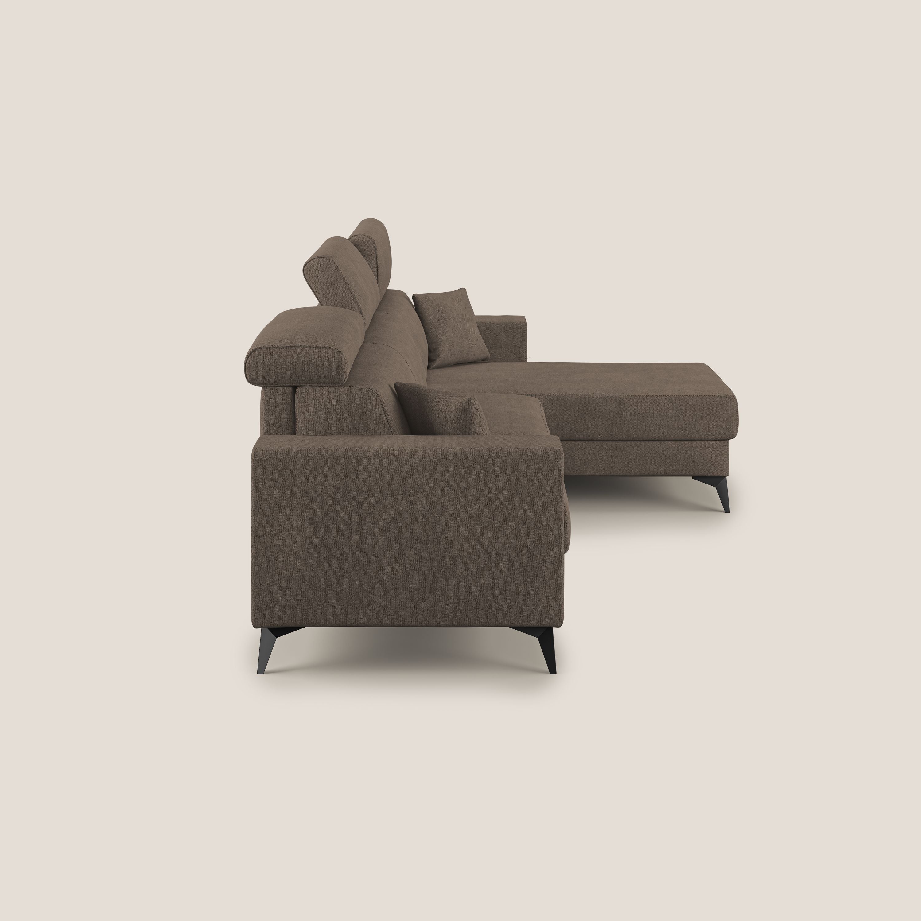 Pegaso divano letto angolare con poggiatesta reclinabili e rivestimento impermeabile T02 marrone - divani.store